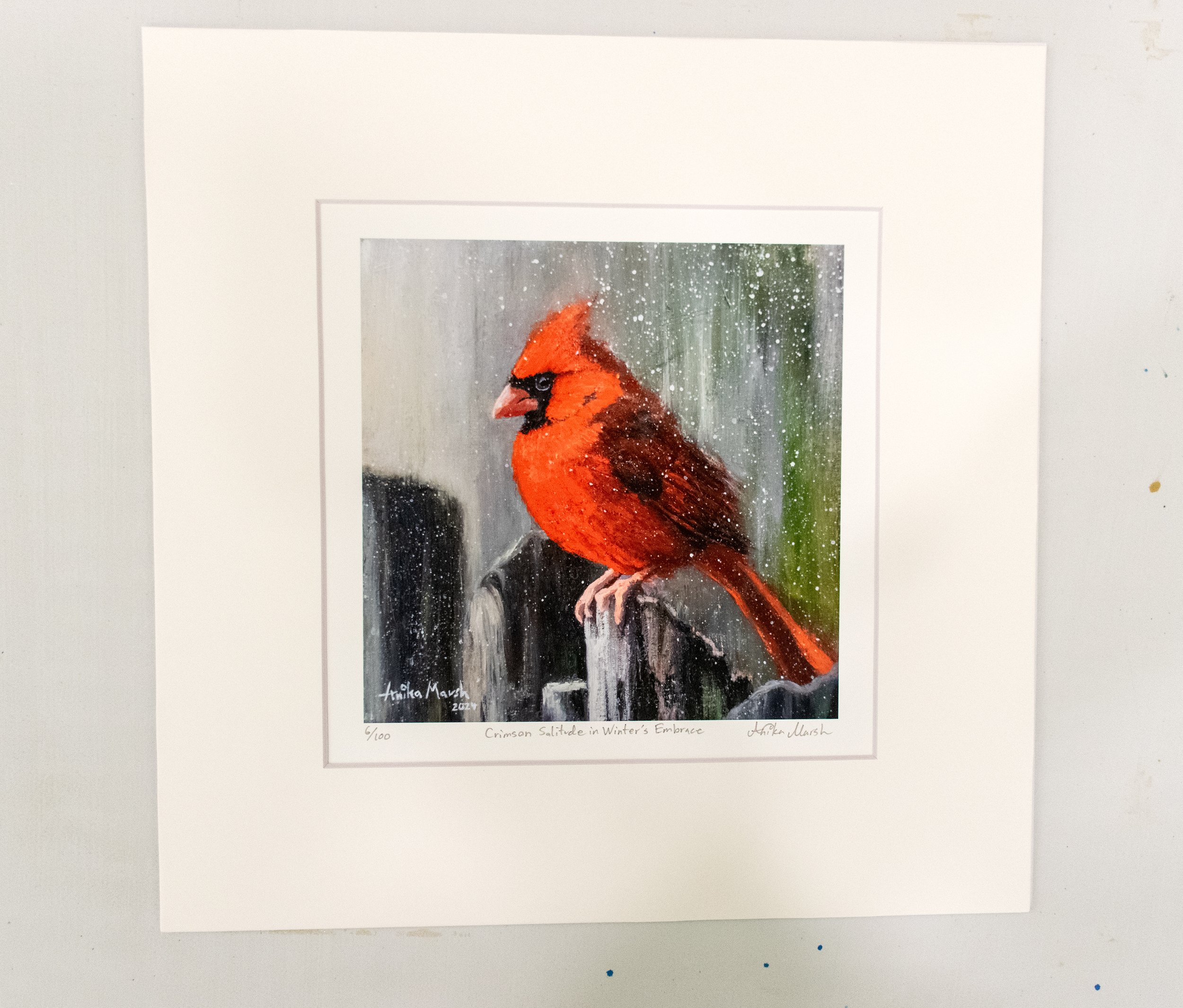 'Crimson Solitude in Winter's Embrace' Limited Edition Print