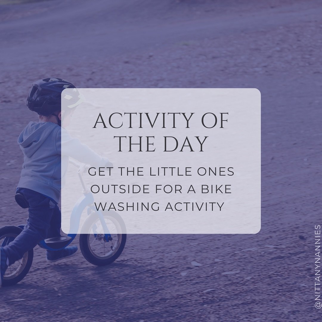 Anything with a hose is a win in my kids&rsquo; book. Looking for an activity with your kids or sitter kids? Set up a bike wash with sponges, soap, and water.💦 🚲 🧼 

#activityoftheday #summeractivities #tipthursday #nannyagency