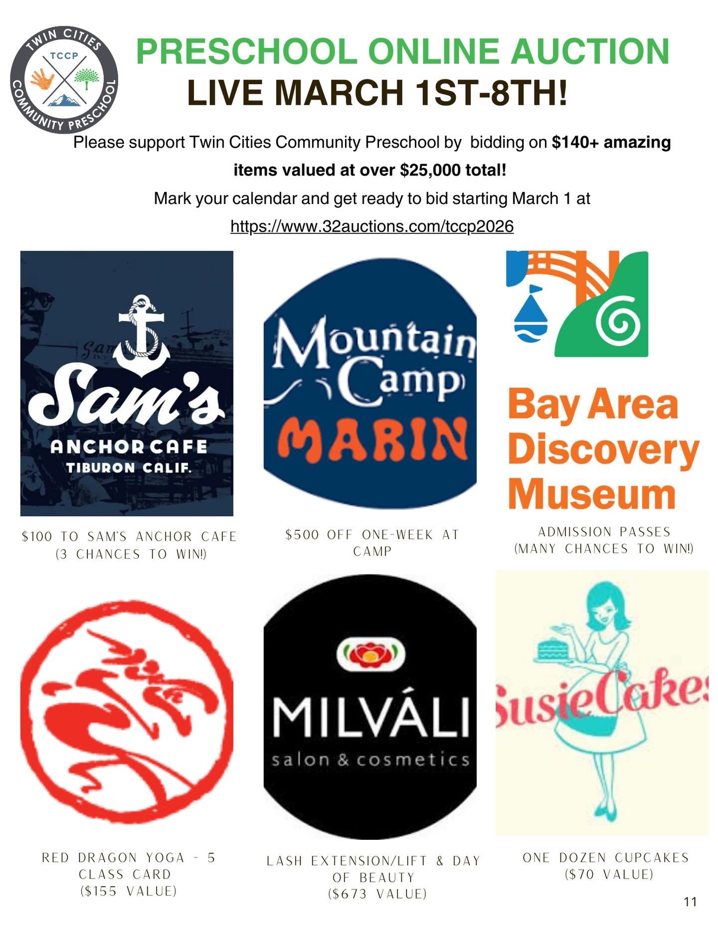 Get Ready! TCCP&rsquo;s Annual Auction Goes Live March 1

Twin Cities Community Preschool&rsquo;s (TCCP) Annual Online Auction goes live March 1&ndash;8, and we are thrilled to share a preview of what&rsquo;s in store! With 140+ amazing items valued 