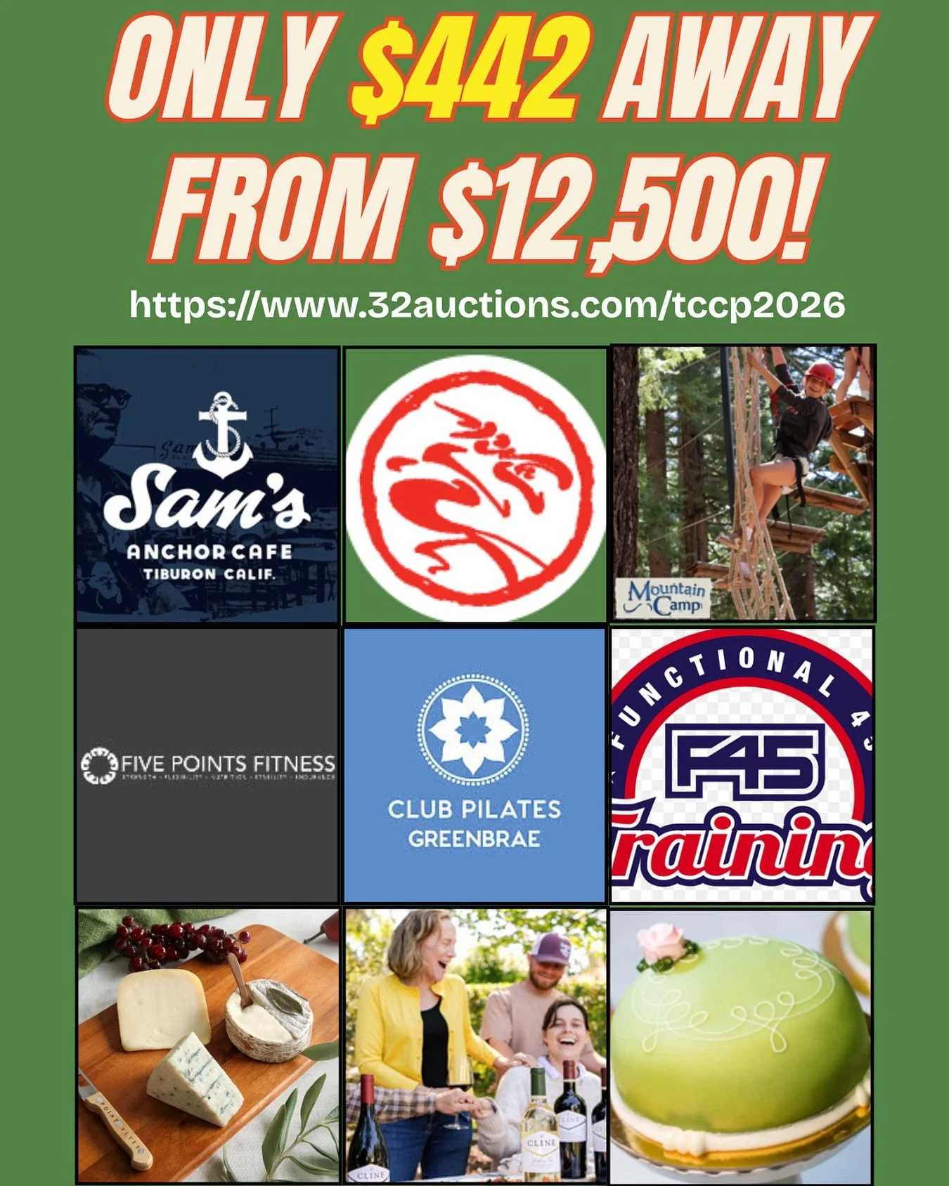 🚨 FINAL HOURS! 🚨

We&rsquo;re 96.5% of the way to our goal &mdash; only $442 to go!

The TCCP Online Auction closes TONIGHT at 9 PM, and there are still incredible deals to be had on summer camps, dining experiences, fitness packages, wine tastings