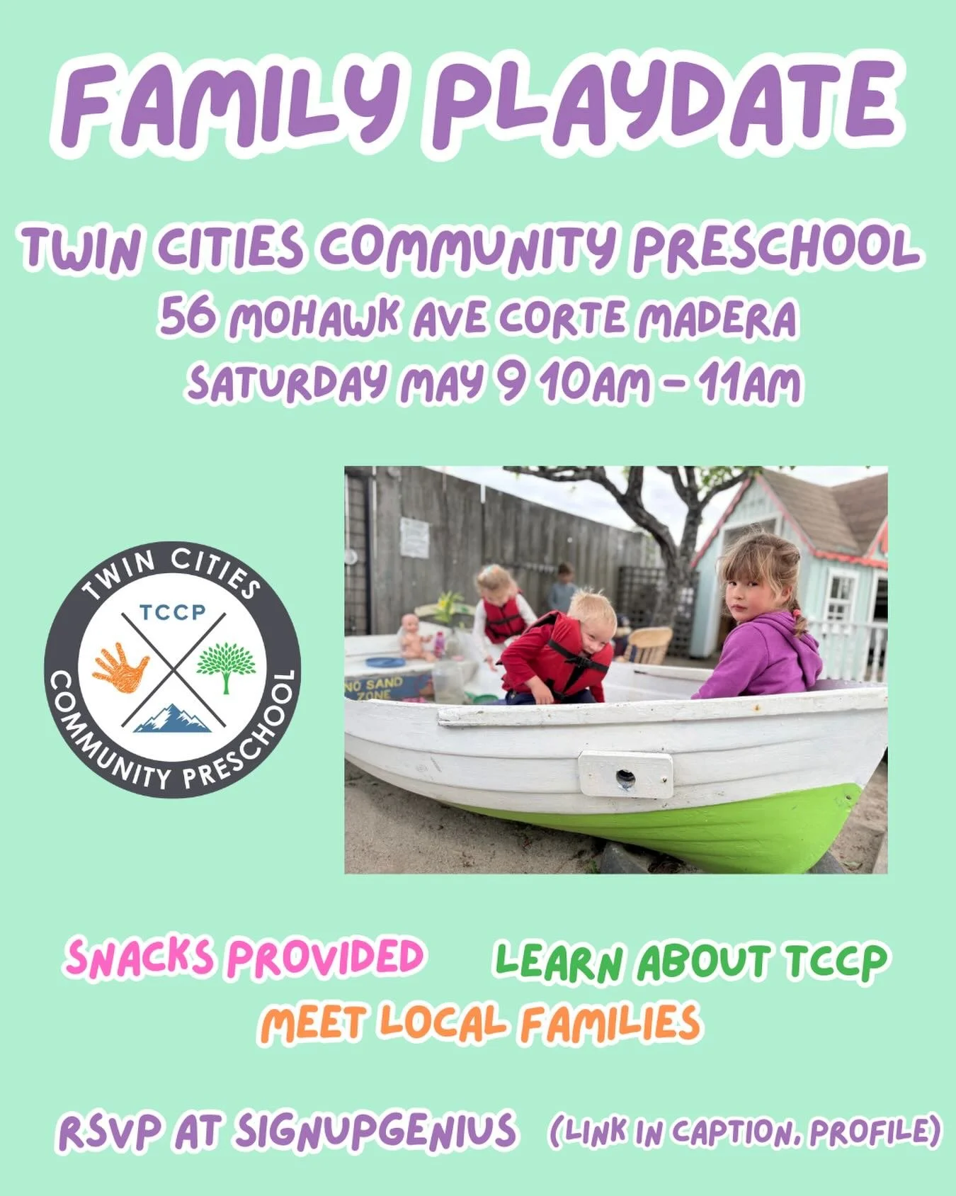 Twin Cities Community Preschool 🍎 📍 56 Mohawk Ave. Corte Madera

🗓 Saturday March 9, 2026 🕙 10:00 am to 11:00 am

Join us for a fun-filled morning where children can jump, slide, and explore our campus&mdash;inside and out! 🏃&zwj;♂️💨 While the 