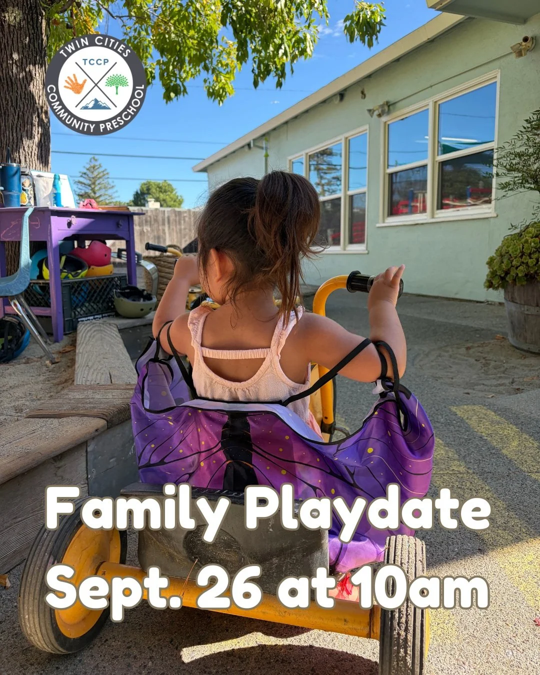 🎉 Playdate time! Join us at TCCP on Saturday, September 26 from 10-11am for a morning full of fun, friends, and preschool magic. 🌈

Come hang out, meet awesome families, chat with our director, and see what play-based learning is all about. Plus, g