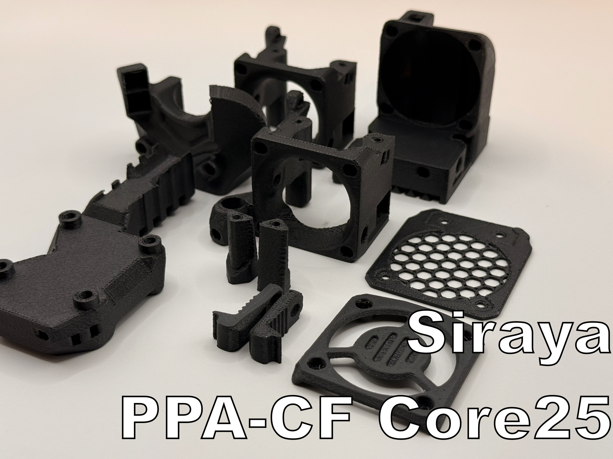 Siraya PPA-CF Core Materialservice für hochbelastete, temperaturstabile 3D-Druck-Funktionsteile aus carbonfaserverstärktem PPA.