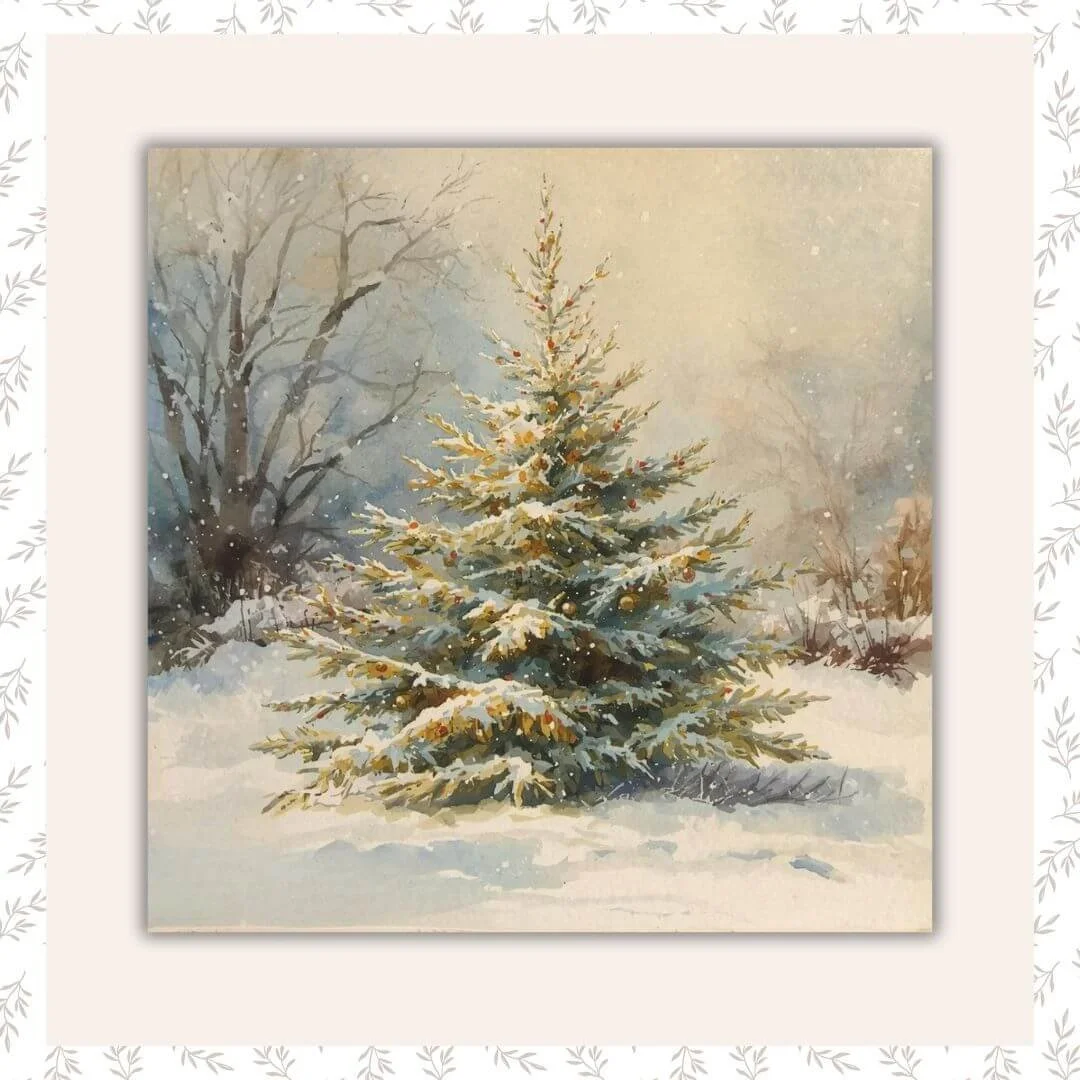 image of a free christmas printable vintage painting 4x4