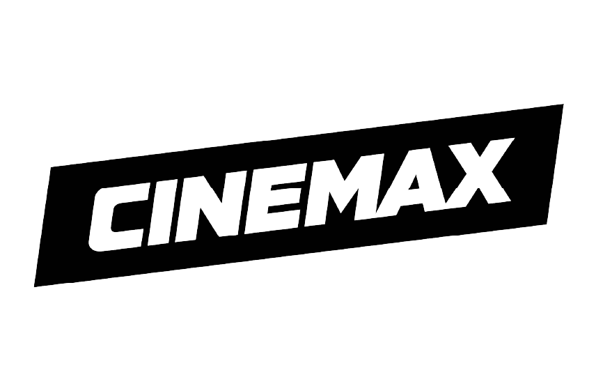 Cinemax logo in black and white with stylized text.