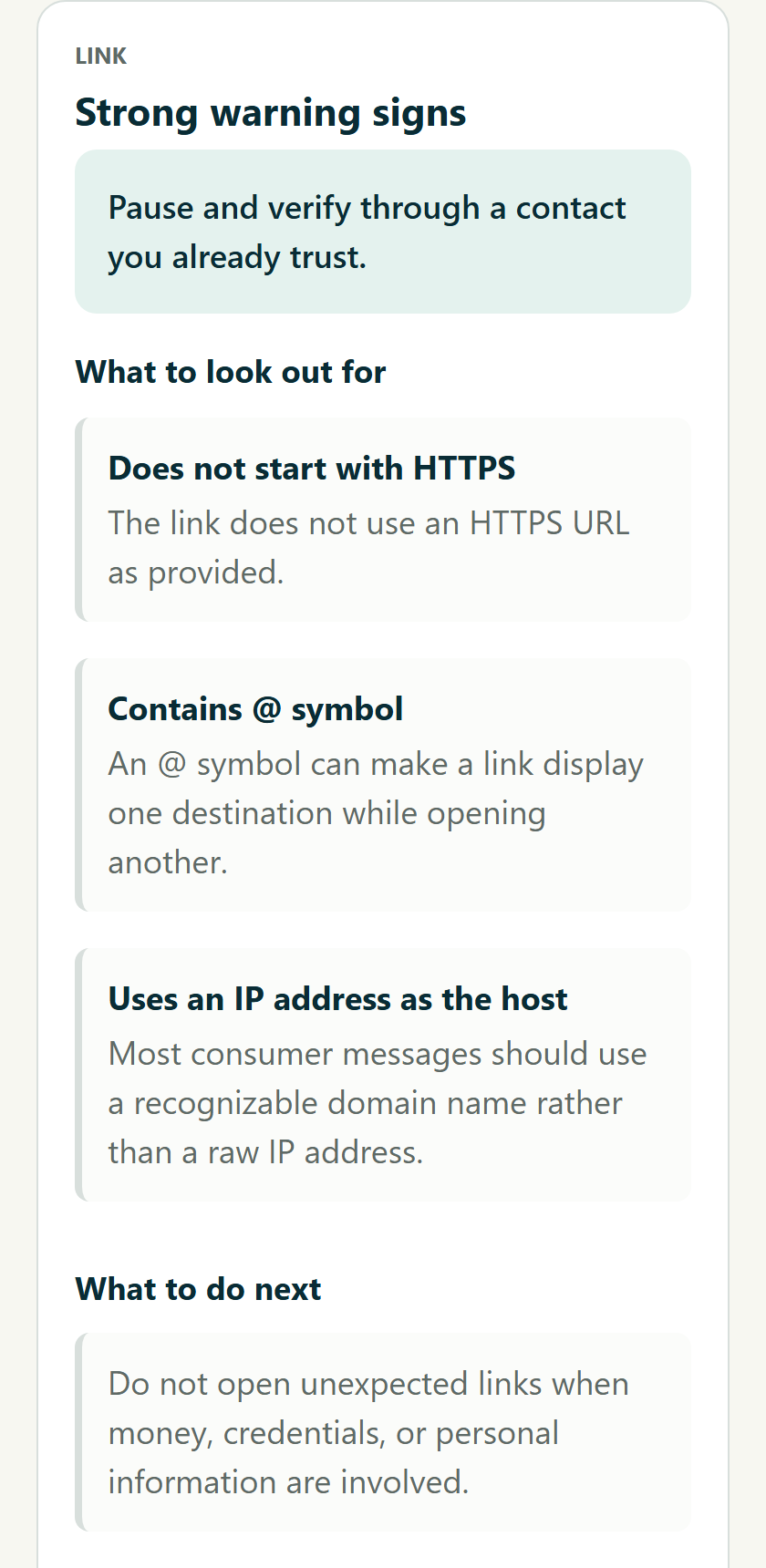 Understand the visible warning signs. Rendered review UI; invented example.