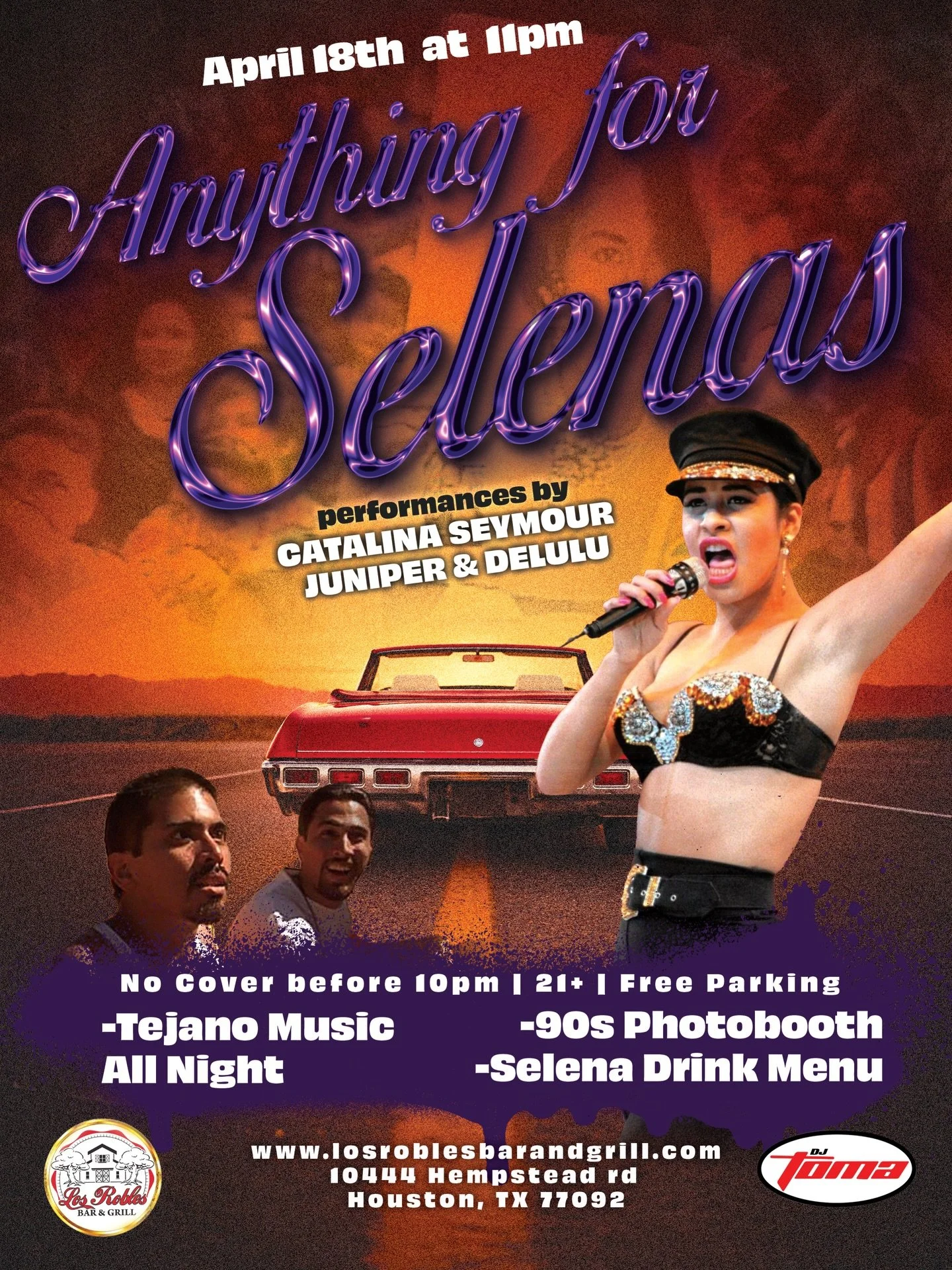 Anything for Selena&hellip; 💜
A night dedicated to the Queen of Tejano 👑
Live performances, throwback vibes, and all your favorite hits 🎶
April 18th at 11PM don&rsquo;t miss it.