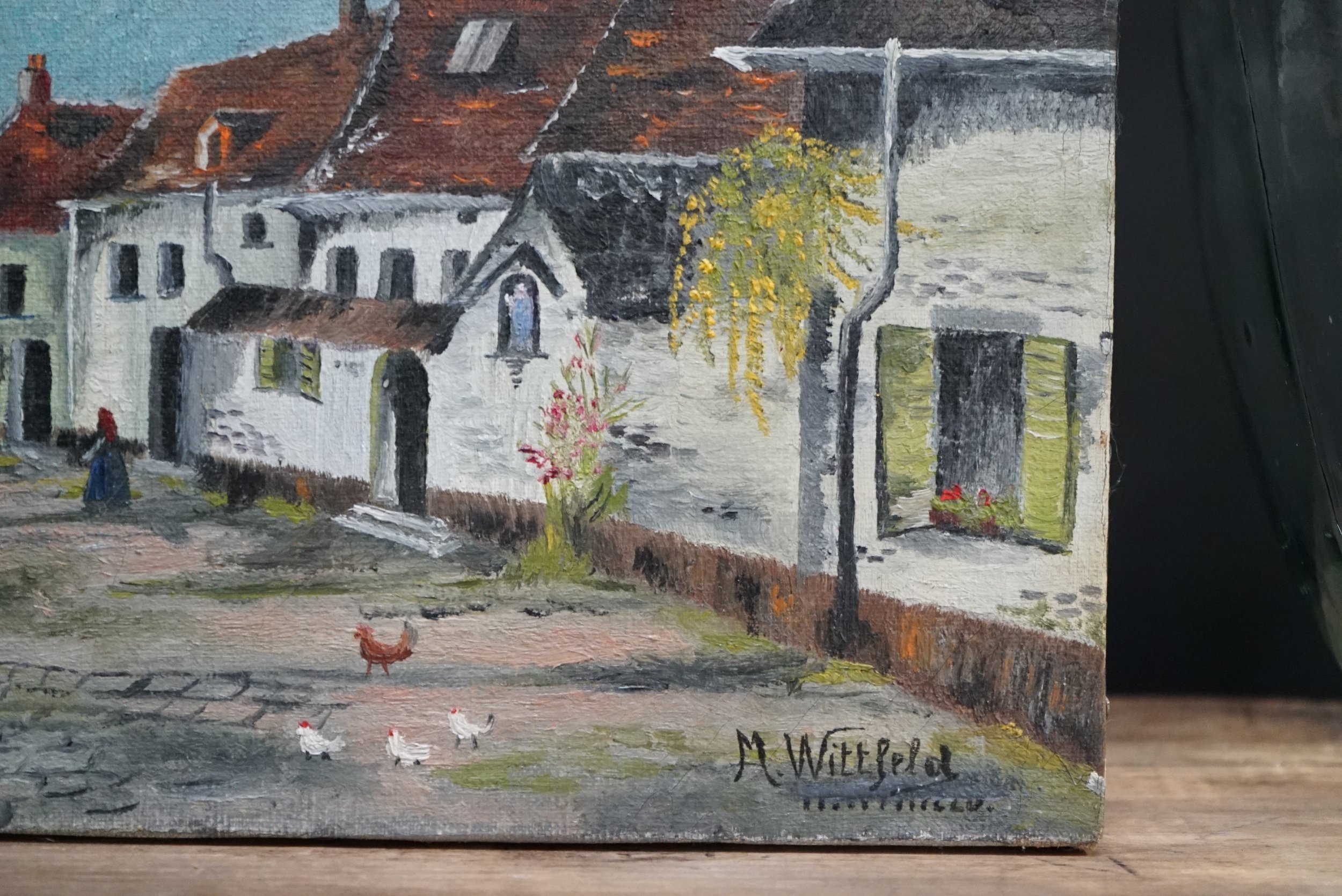 1950's "La rue pavee" Oil Panting by M.Wittfeld So Vintage Shop Online L'original Antiques Hawkes Bay