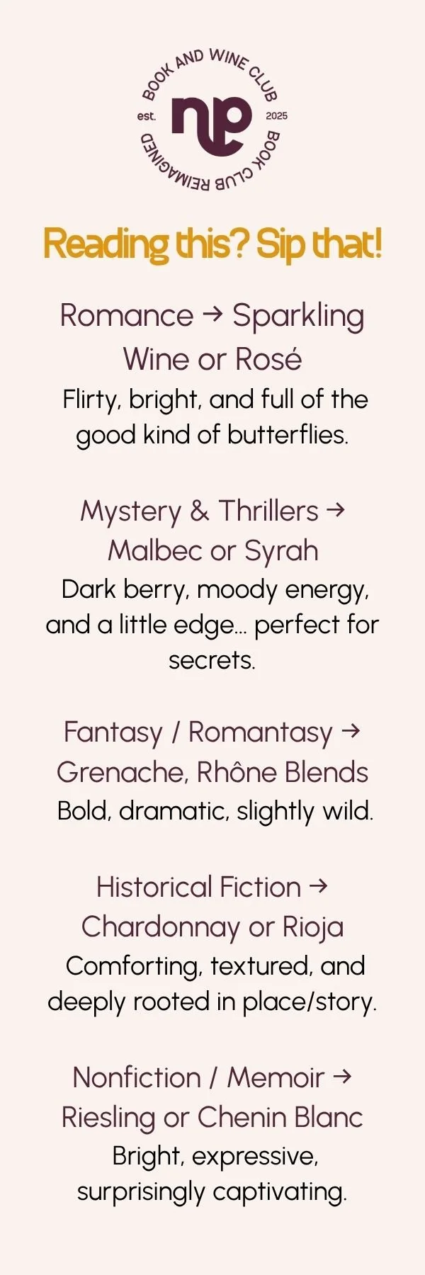 "Reading This? Sip That!" Bookmark with Book + Wine Pairing Guide