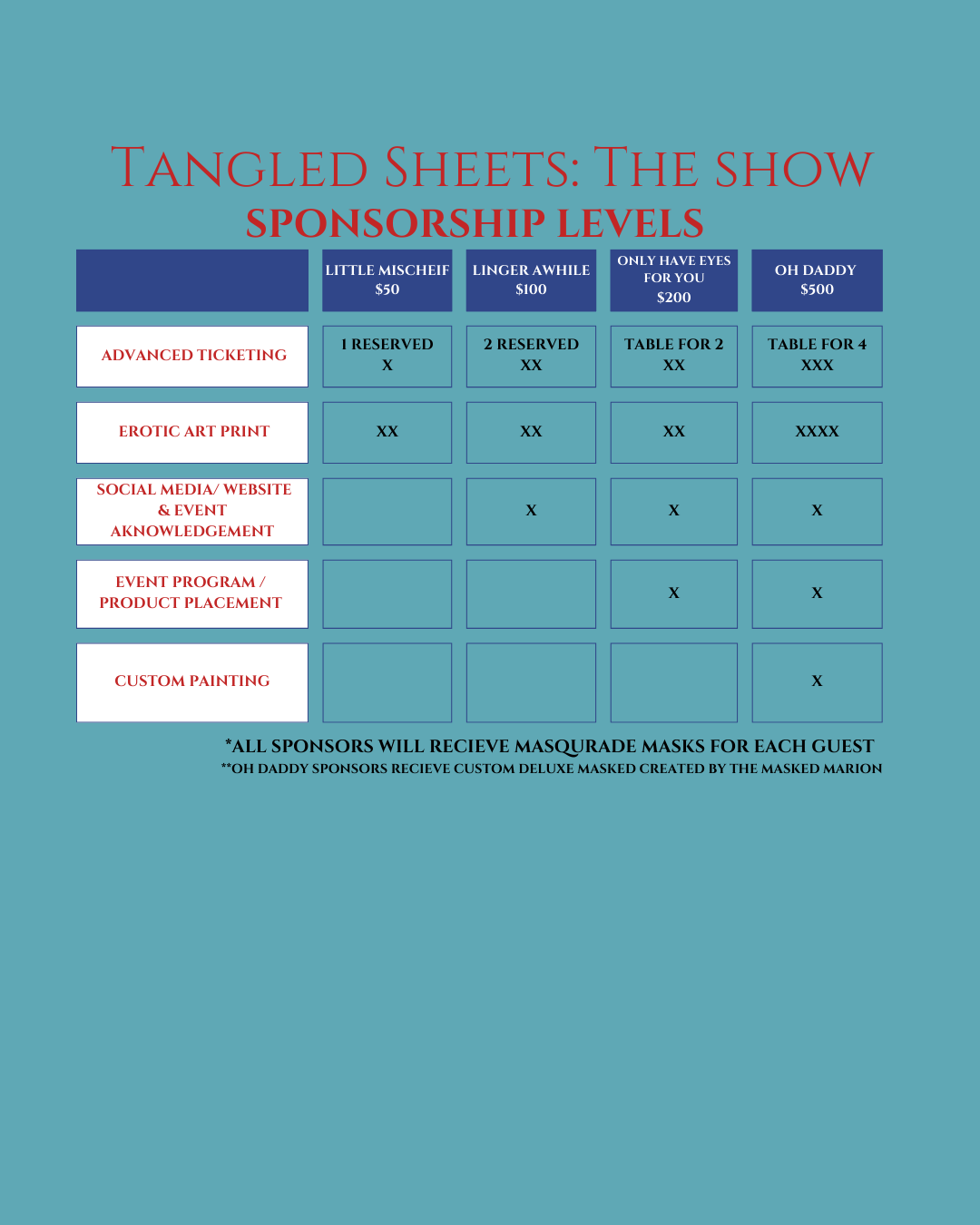 Tangled Sheets Show Sponsorship