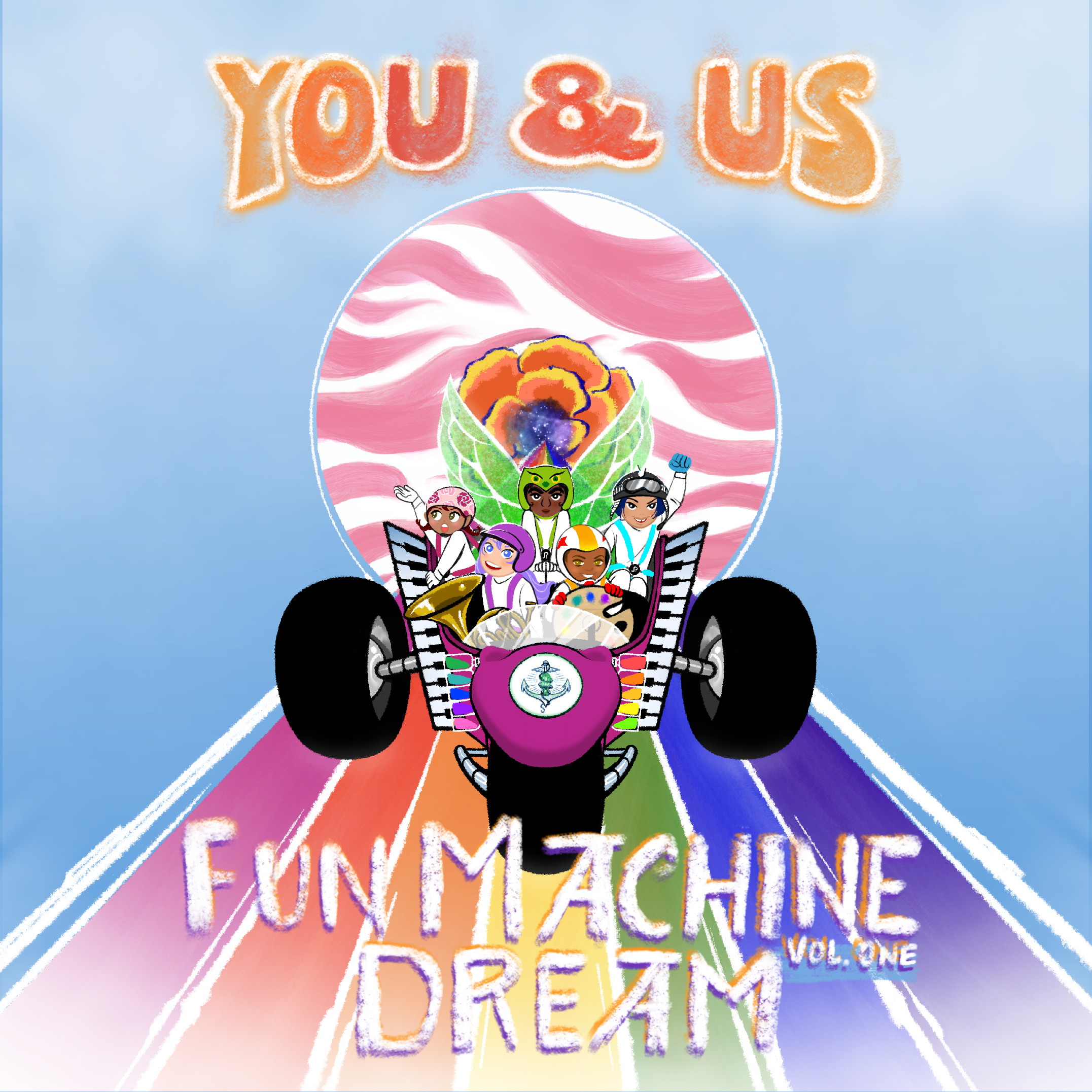 Nicole Porter and Javere Pinnock, Fun Machine Dream, 22 x 22 in., Mixed media (hand-drawn, collage, and digital), 2025