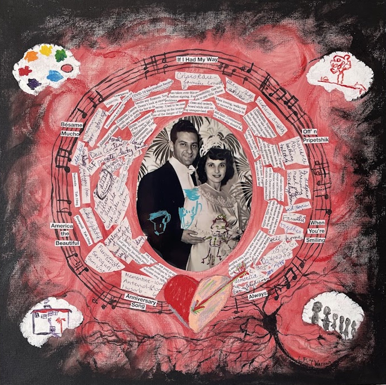 Lois Plitt Warren, Enduring Love, 20 x 20 in., Mixed media: acrylic paint, photograph, paper, 2024