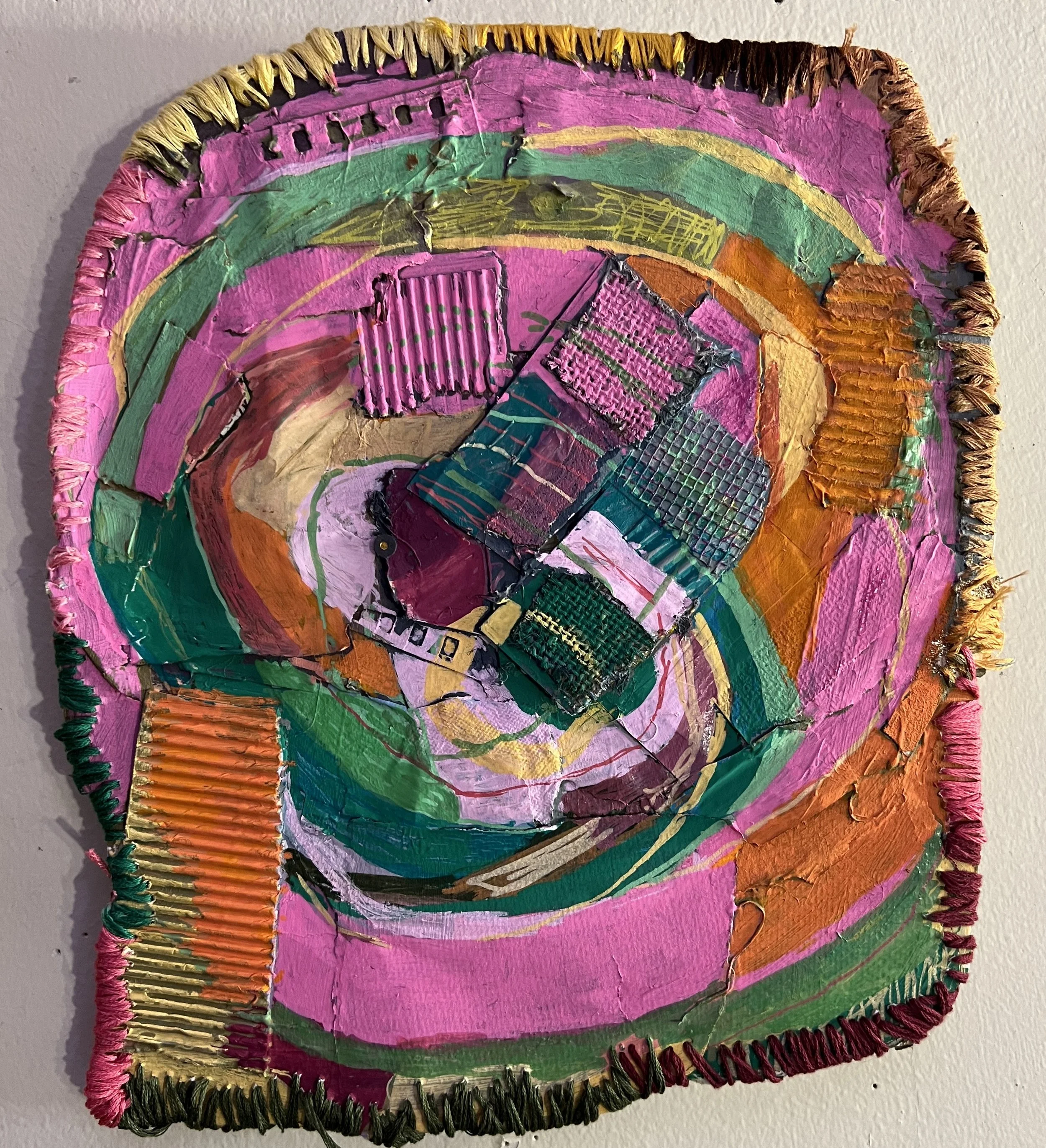 Natasha Shapiro, Slices of NYC: Pink, 9 x 11 in., Mixed media collage and sewing, 2026