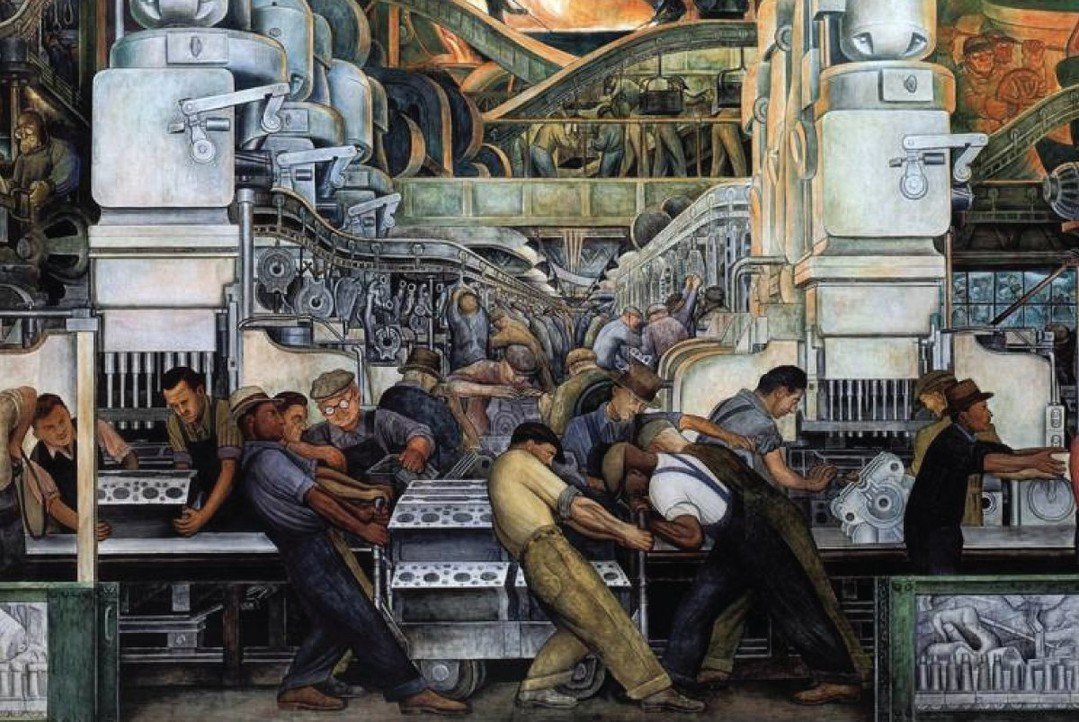 Celebramos el d&iacute;a del trabajo en M&eacute;xico y Brasil compartiendo este fragmento de los Murales de la Industria de Detroit de Diego Rivera.

Celebramos o Dia do Trabalho no M&eacute;xico e no Brasil compartilhando este trecho dos Murais da 