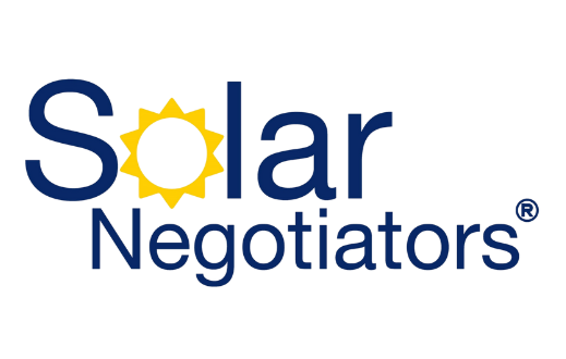 Logo of Solar Negotiators featuring a yellow sun gear and blue text.