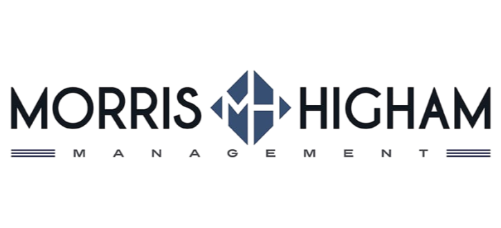 Morris & Higham Management logo with stylized geometric design in blue and black.