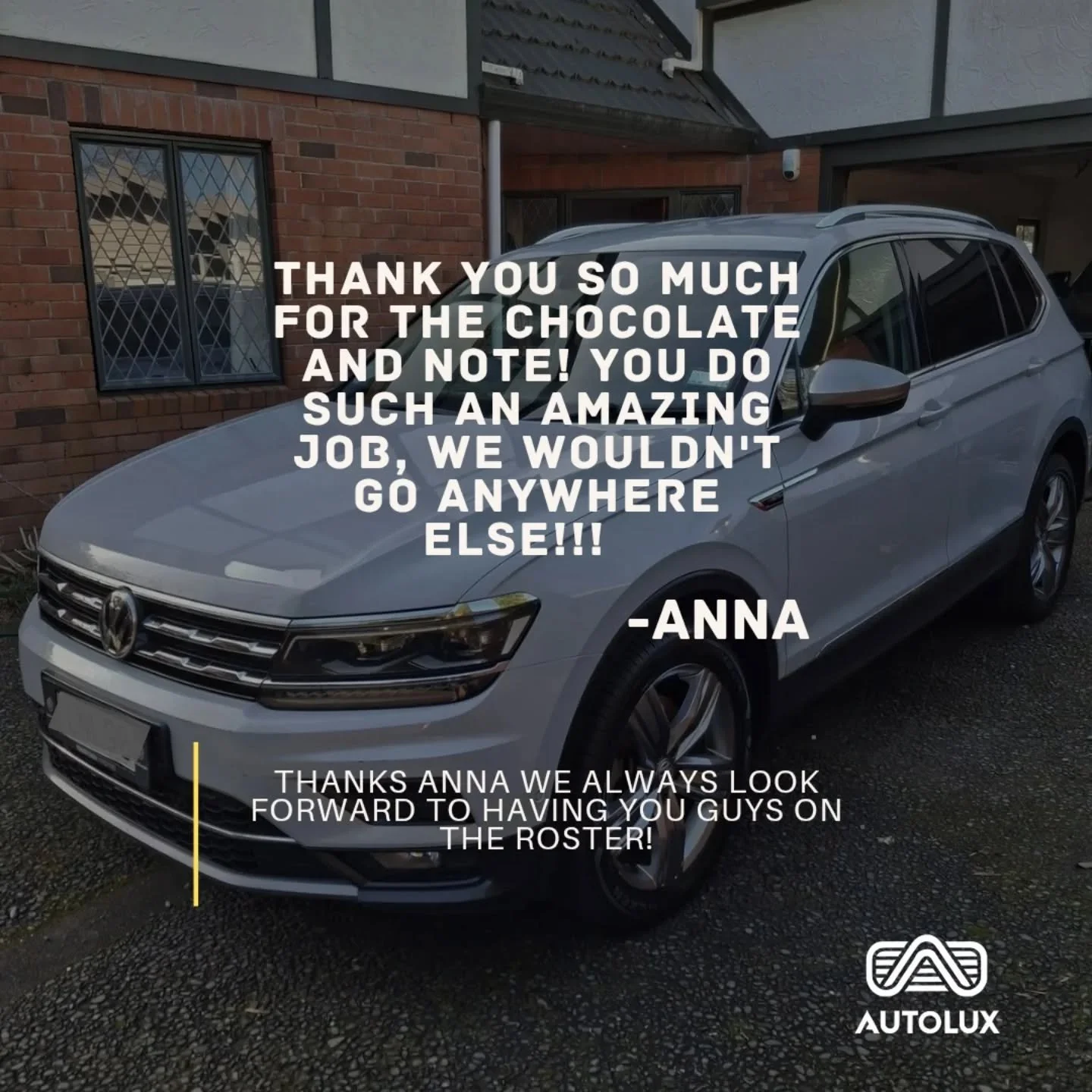 Big thanks to Anna and to all our clients at Autolux!
You’re all the reason we love what we do. The chats, the laughs, and the stories we get to share while bringing your cars back to life are honestly our favourite part of the job. Getting to