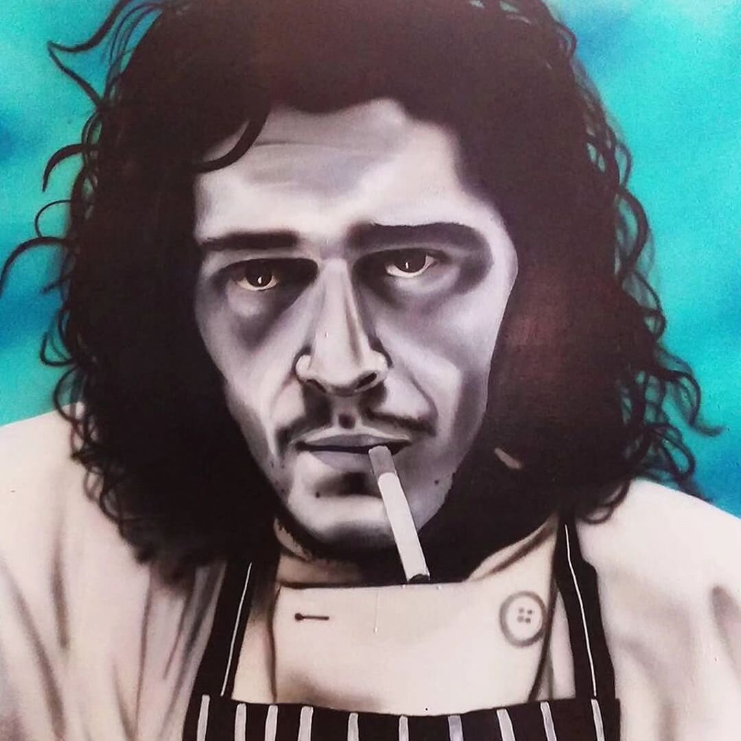 Re-upload of a canvas portrait of #marcopierrewhite I painted for someone a few years ago, who wanted a painting of her favourite chef to hang in her kitchen . If I was painting this now it wouldn't look like this, it would have more abstract bits an