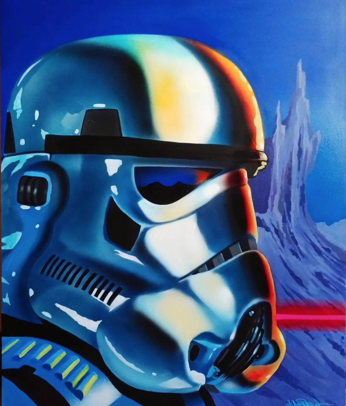 Found a pic of a stormtrooper canvas I did about 5 years ago for @rebel.base.creations 

If you want something commissioned instead of a mural, DM me for details 

#graffiticanvas #scifiart #scifiillustration #starwarsart #stormtrooperhelmet #stormtr