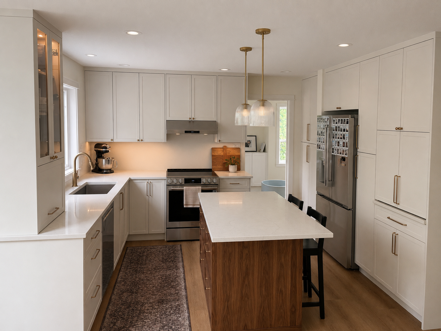 White Shaker with Walnut Island