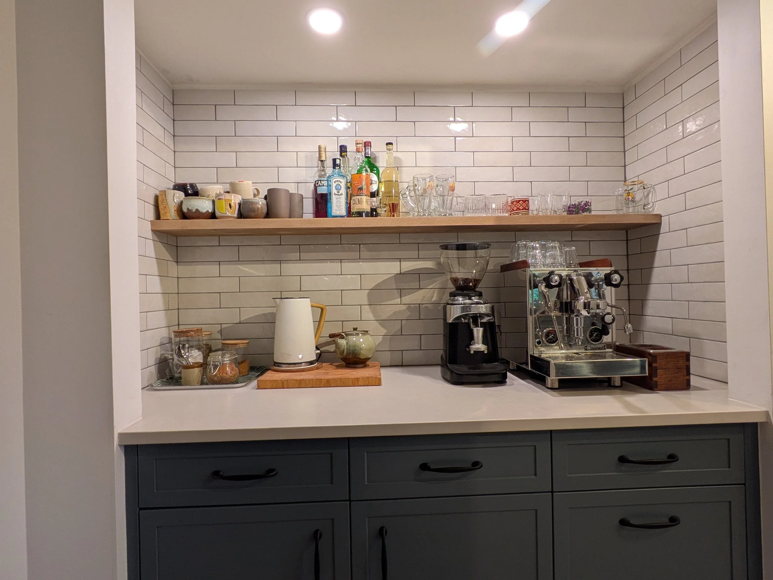 Custom Blue Painted Shaker Coffee Bar