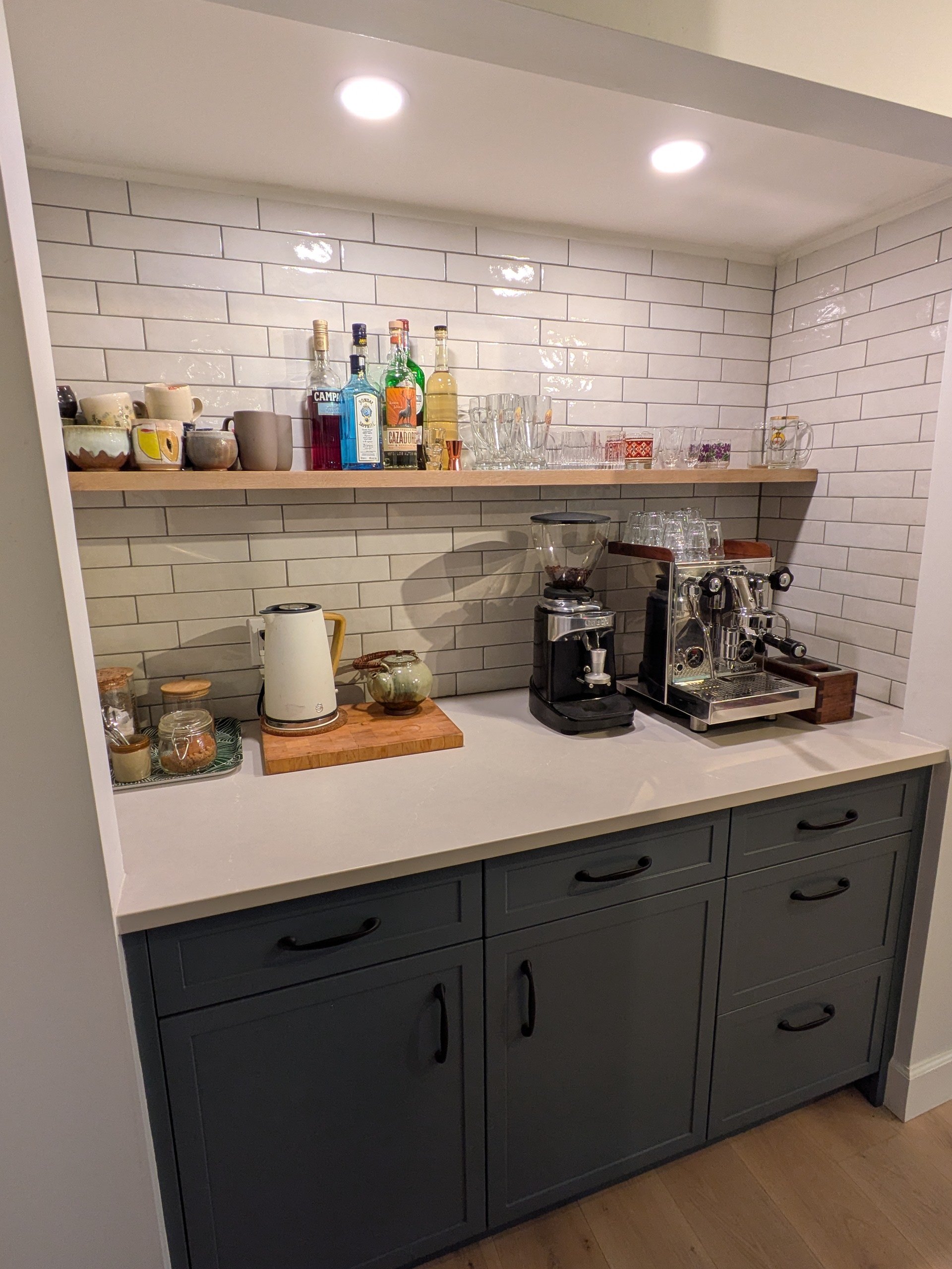 Custom Blue Painted Shaker Coffee Bar