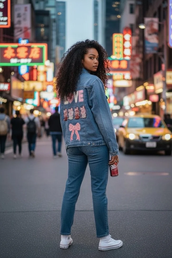 Custom Patch Denim Jacket, "Love My Dr Pepper" - Large