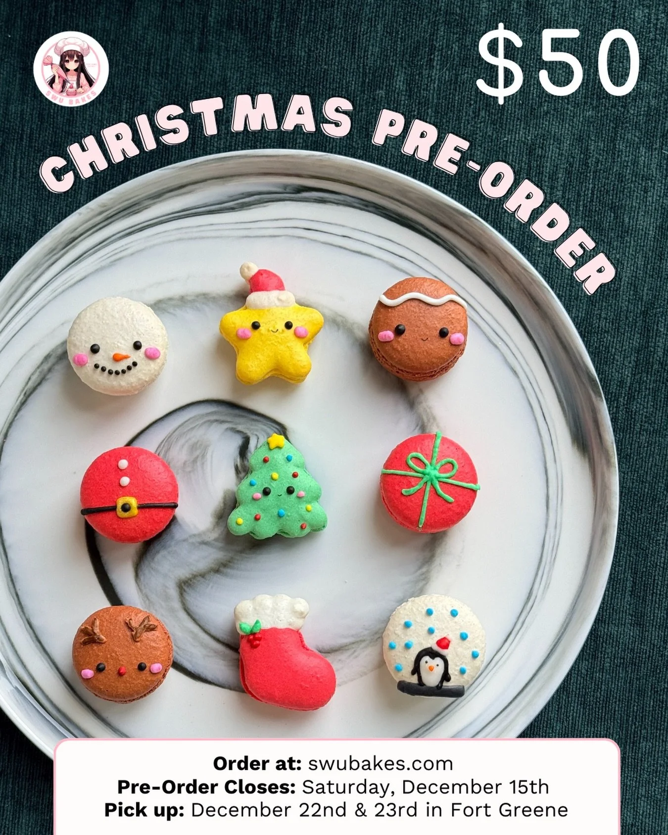 ✨ Christmas Pre-Orders Are Now Open! ✨  Celebrate the season with a festive box of 9 handcrafted Christmas macarons &mdash; Snowman, Christmas Tree, Gingerbread Man, Reindeer, and more! 🎄 
Perfect for gifting, holiday parties, or treating yourself. 