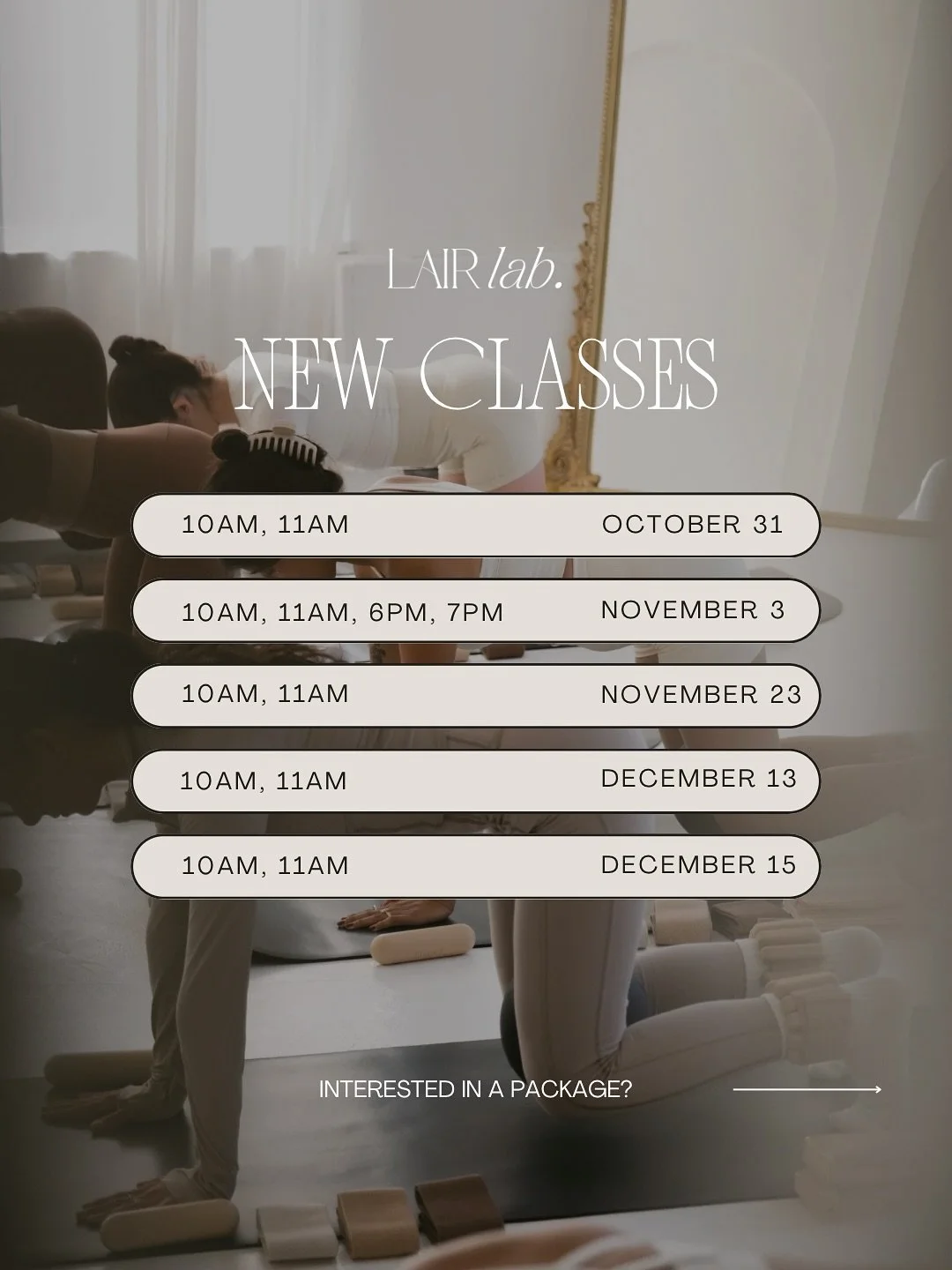ππΌπππ‘ππ classes are officially open for the rest of the year! πͺπΌβ¨
Spots are limited — so bring your energy, and secure your class before we fill up. remember, mats and equipment are provided. 
Even better news? You can now purchase cl