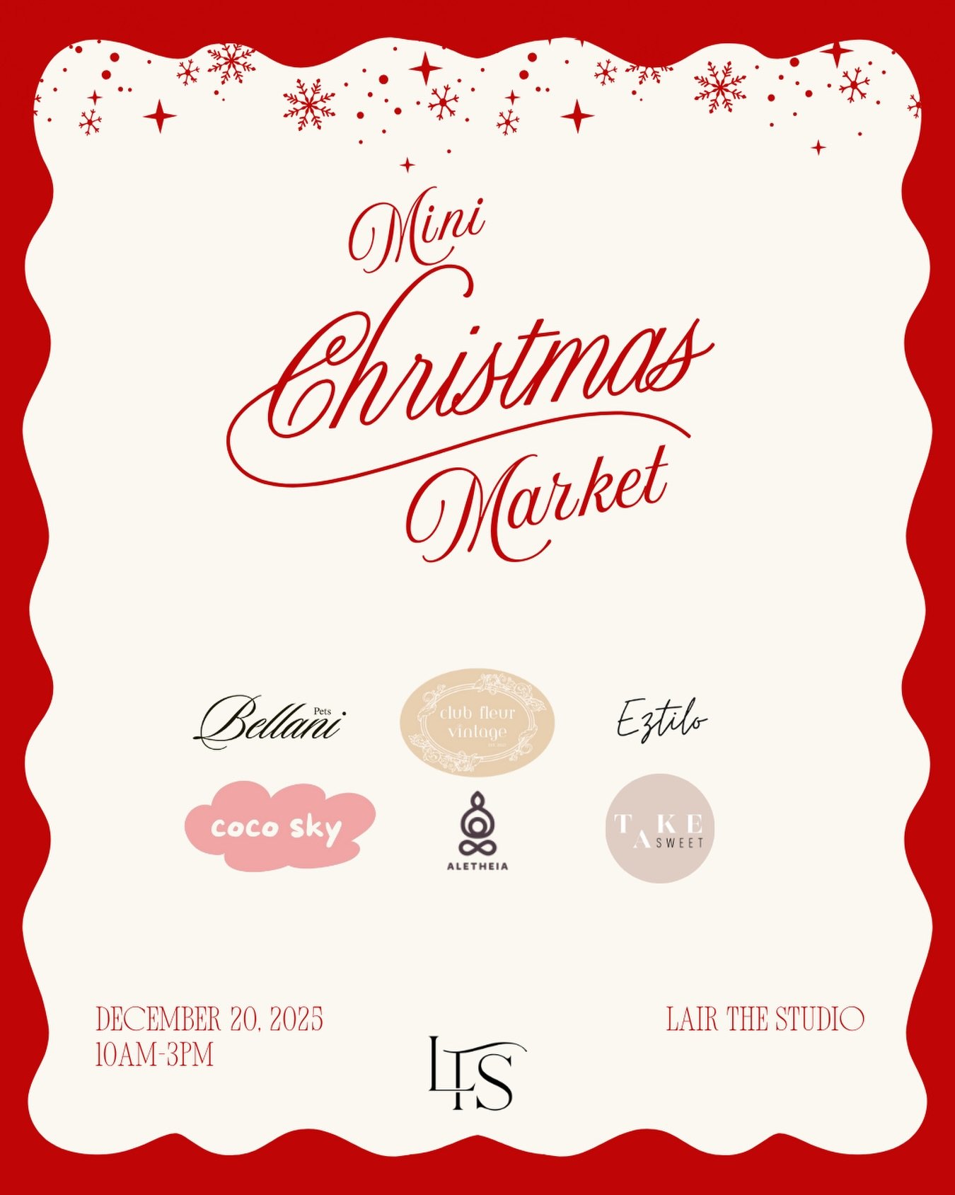Mini Holiday/Christmas Market &mdash; and our final event of 2025 &mdash; happening at @lairthestudio 🎄✨

We&rsquo;re opening our doors on December 20, 11AM&ndash;3PM for a cozy, festive pop-up featuring amazing small business vendors. This season i