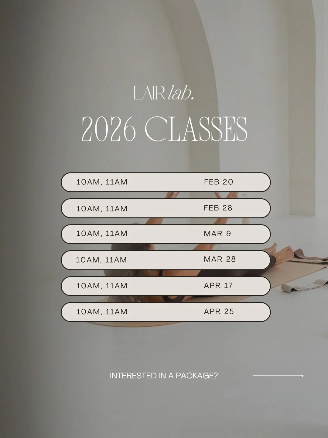 𝙇𝙖𝙞𝙧𝙡𝙖𝙗 is officially back! 💪🏼✨

Our schedule is now available on the website, so run and grab your besties for a fun and challenging workout at the studio led by two amazing certified instructors @juliemengle &amp; @nataliestrahorn ⭐️ you c