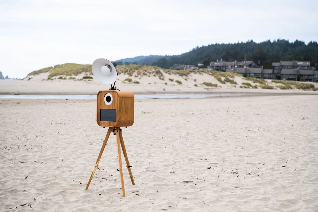 Photo booth rental on the sand available for rent in Oregon.