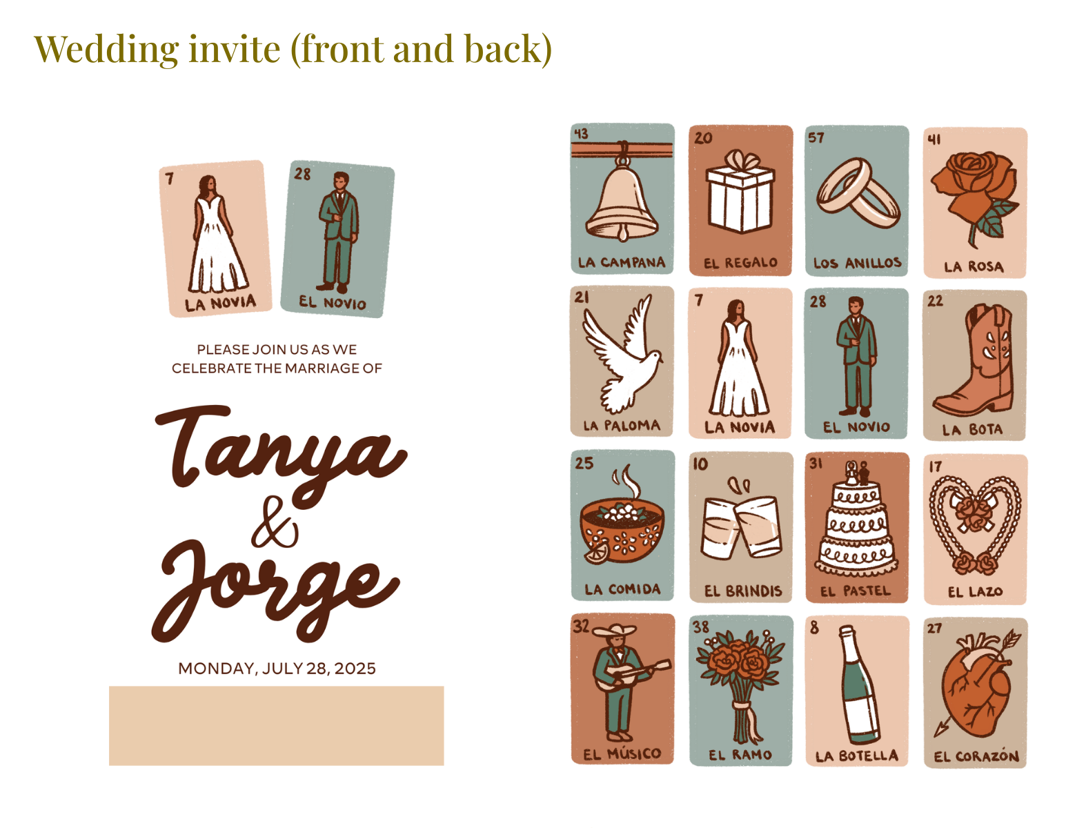 Loteria wedding invite for an Oregon wedding.