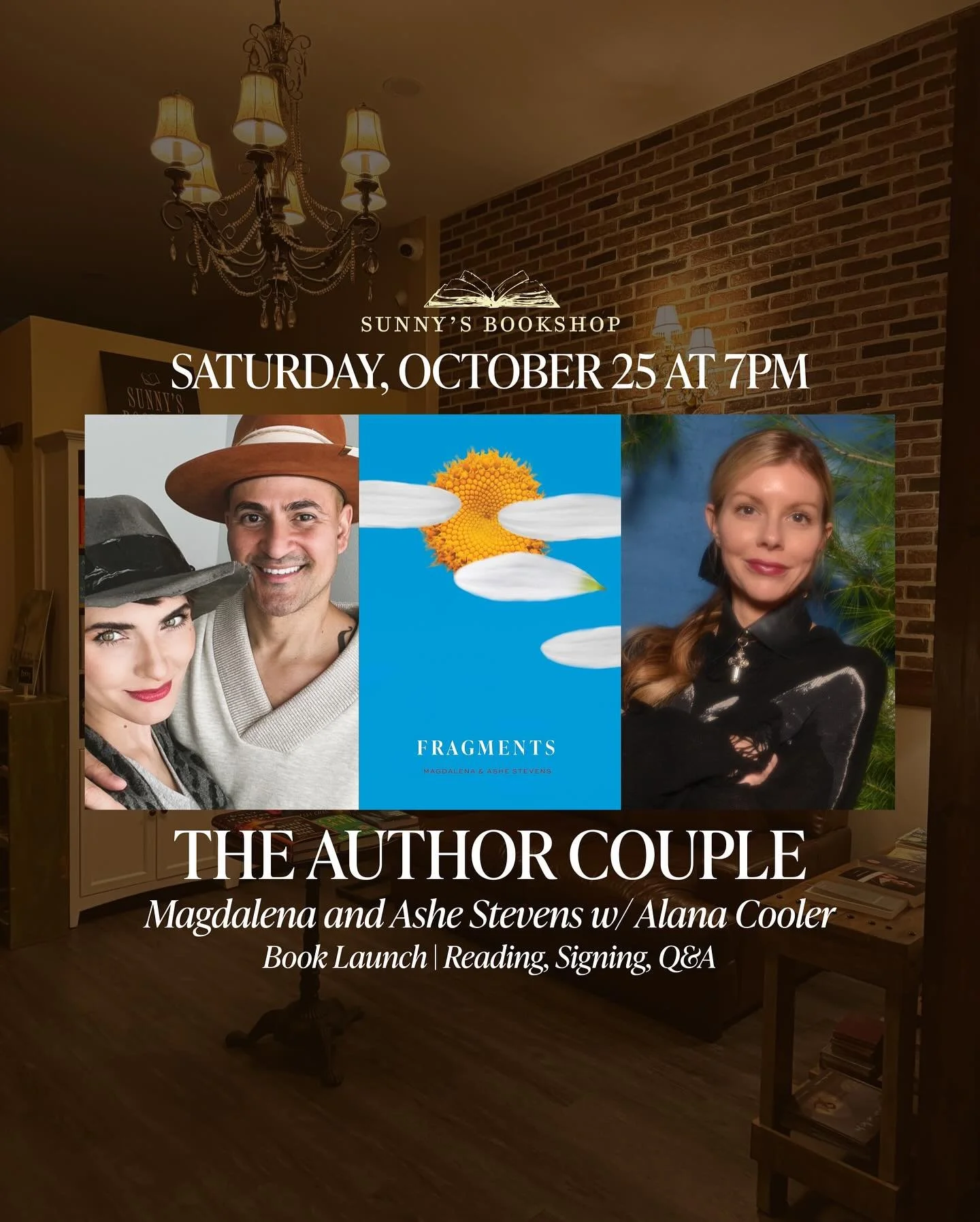 We&rsquo;re so excited to celebrate the book launch of Magdalena and Ashe Stevens&rsquo;s @theauthorcouple latest novel FRAGMENTS on October 25th at 7pm with the lovely Alana Cooler @wellred.bookclub !

RSVP for a free ticket at the link in our bio! 