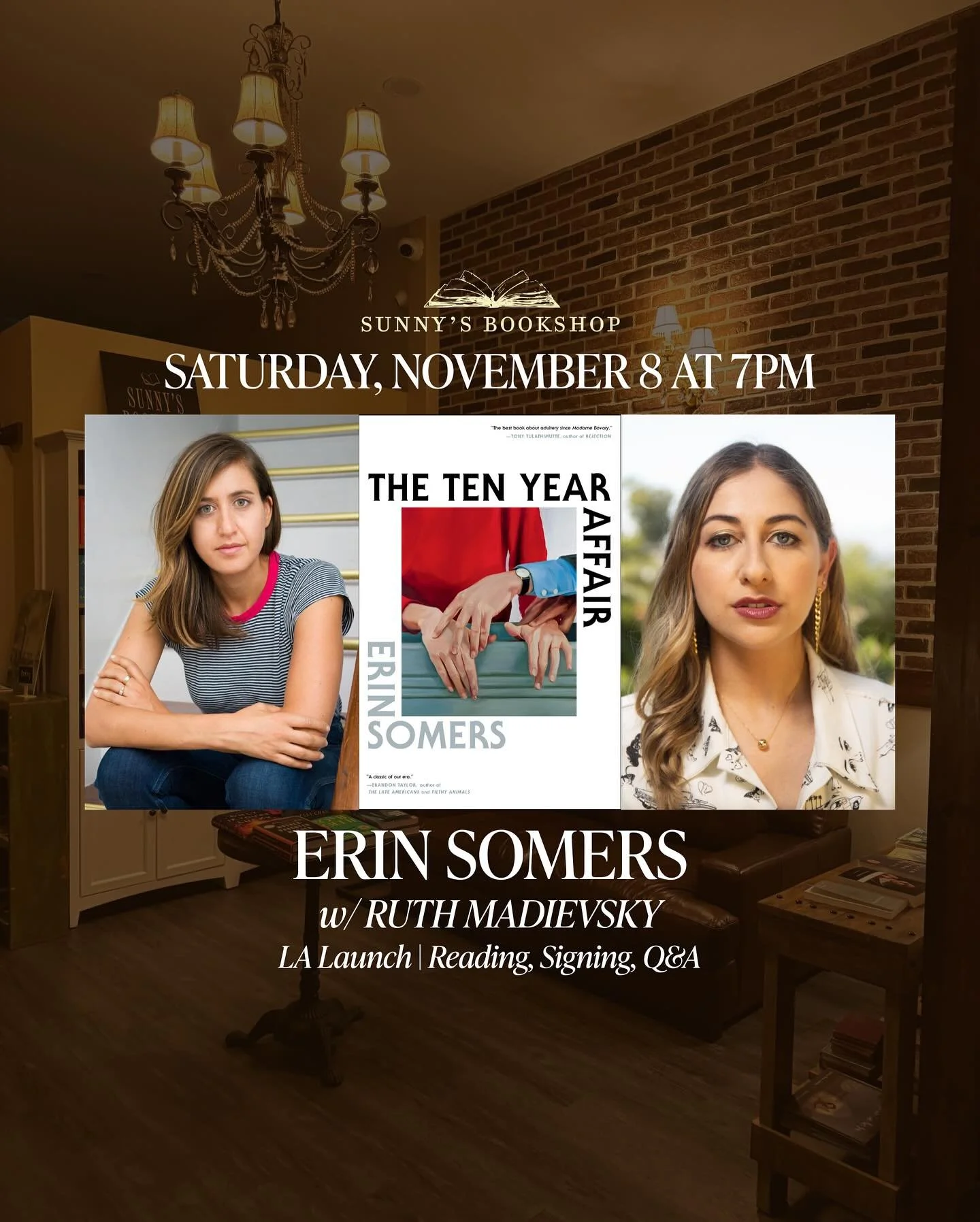 Happy Pub day to @theerinsomers ! We&rsquo;re so excited to celebrate the LA launch of Erin Somers&rsquo;s latest novel THE TEN YEAR AFFAIR on November 8th at 7pm with Ruth Madievsky @ruthmadievsky !

RSVP for a free ticket at the link in our bio

&m