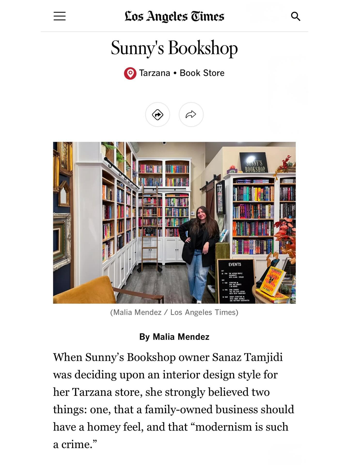 Look who had a sighting in LA Times today @latimes !! Such a lovely piece by Malia Mendez. Link in bio!! :)

#sunnysbookshop #books