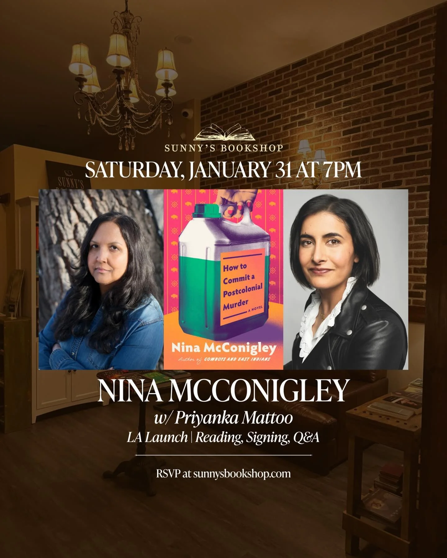 Our first event of the year! We&rsquo;re so excited to celebrate the LA Launch of Nina McConigley&rsquo;s @ninamcconigley debut novel HOW TO COMMIT A POSTCOLONIAL MURDER on January 31st at 7pm with Priyanka Mattoo @primattoo !

RSVP for a free ticket