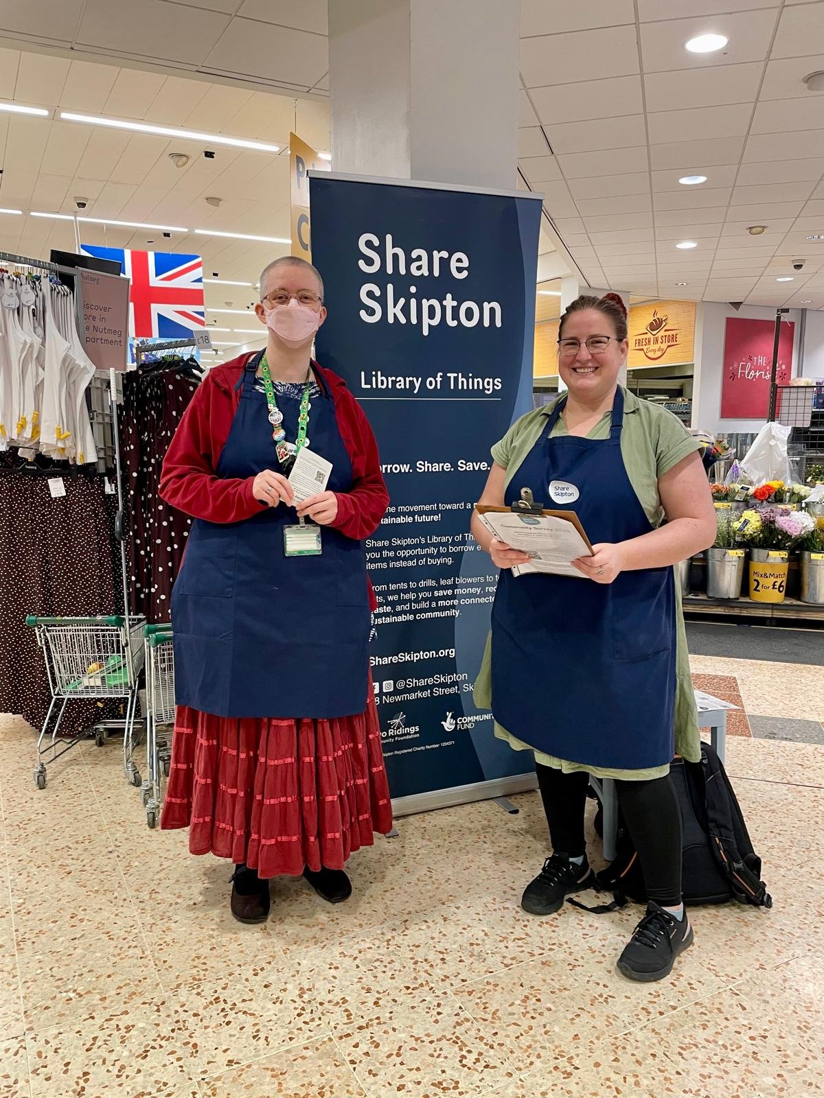 Sally and Morgan flyering for the Community Survey at Morrison's in Skipton