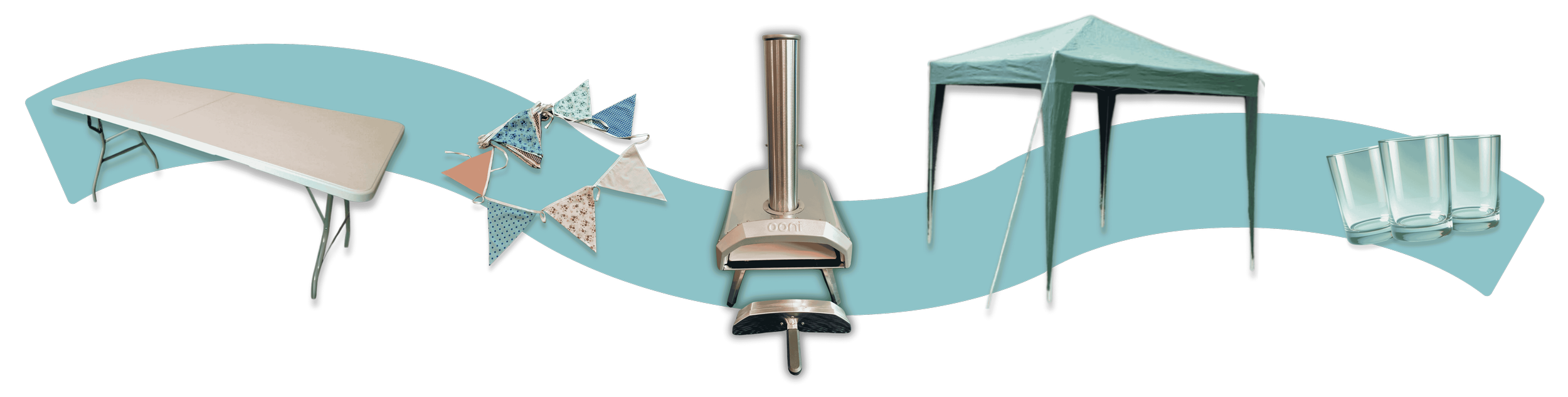 Summer party items to borrow: outdoor furniture, decorations, barbecue/grill equipment and tableware