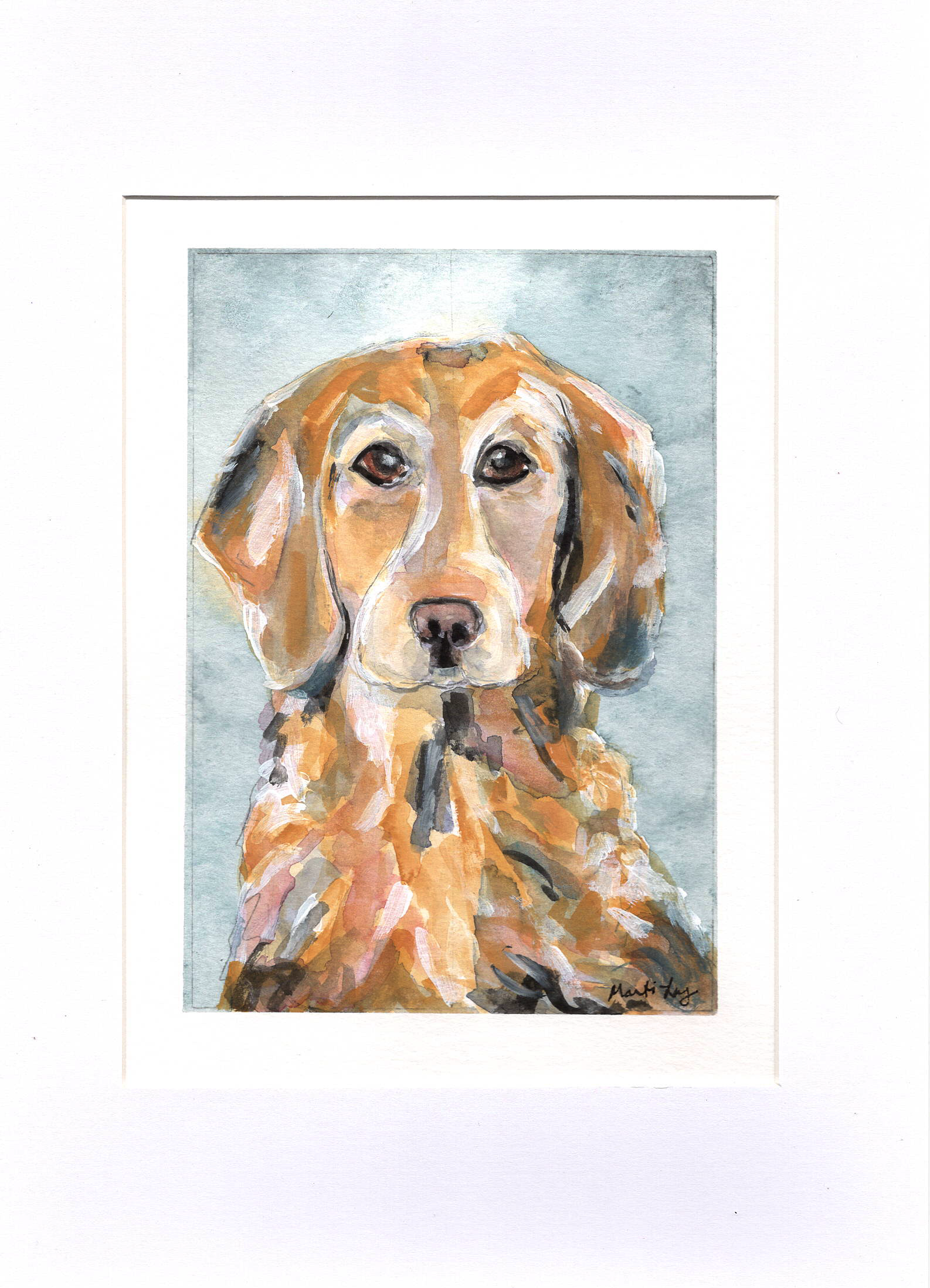 gouache painting golden retriever dog