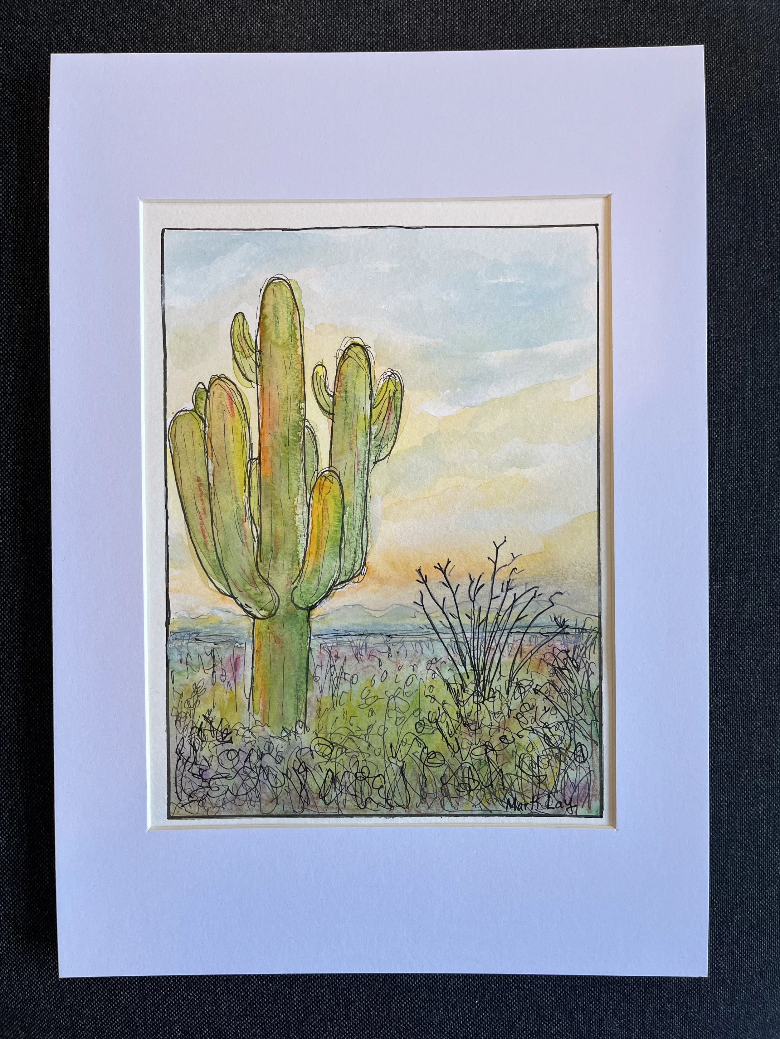 cactus at sunset in Southwest original watercolor