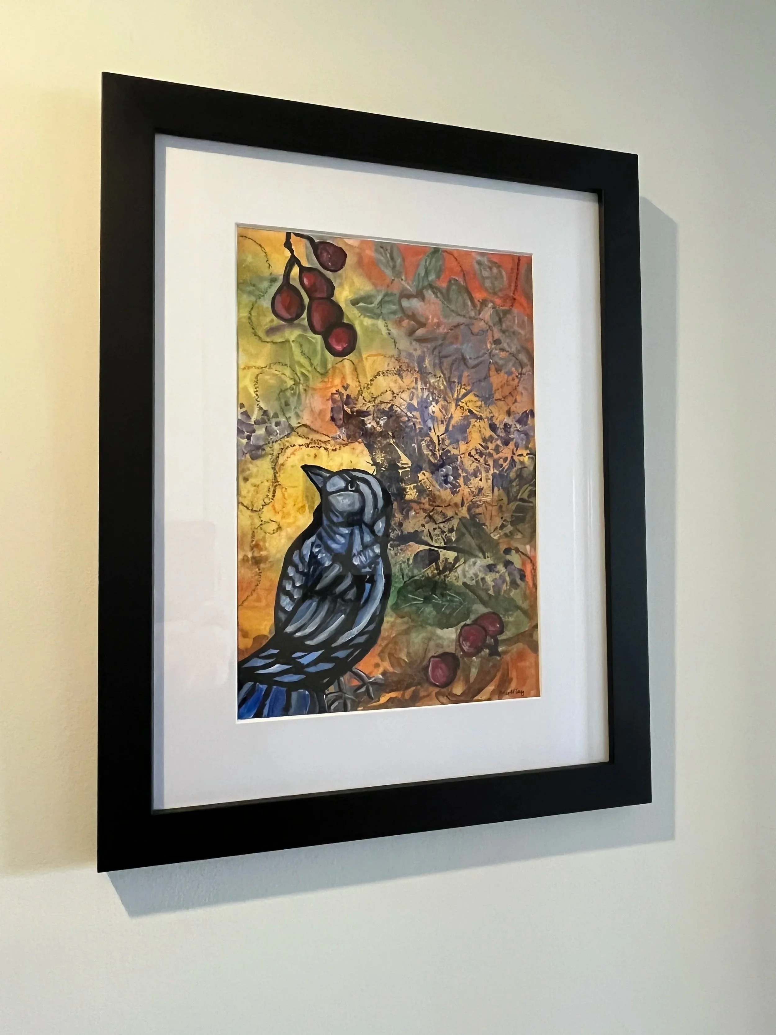 Blue Bird, mixed media, original painting