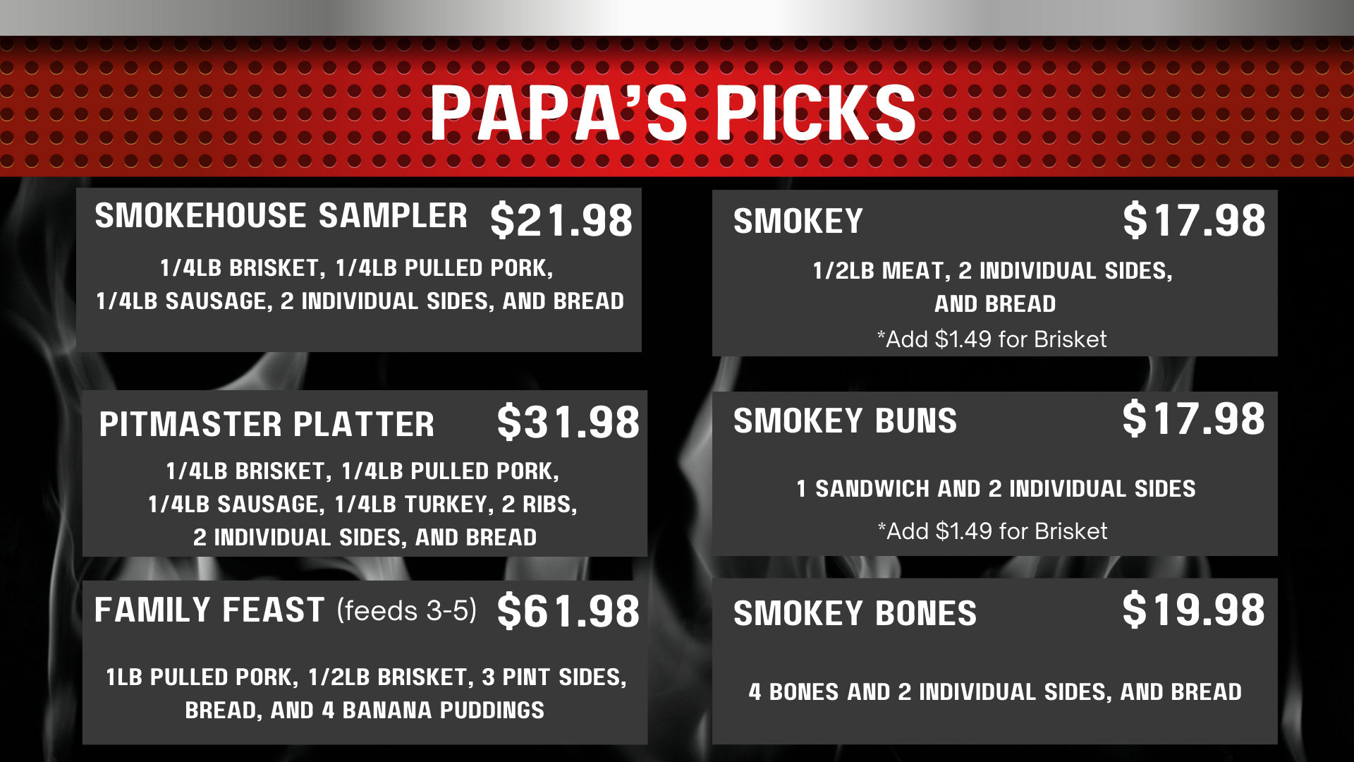 Menu | Taste Quality BBQ Today - Order Now — PAPA's Smokehouse Barbecue