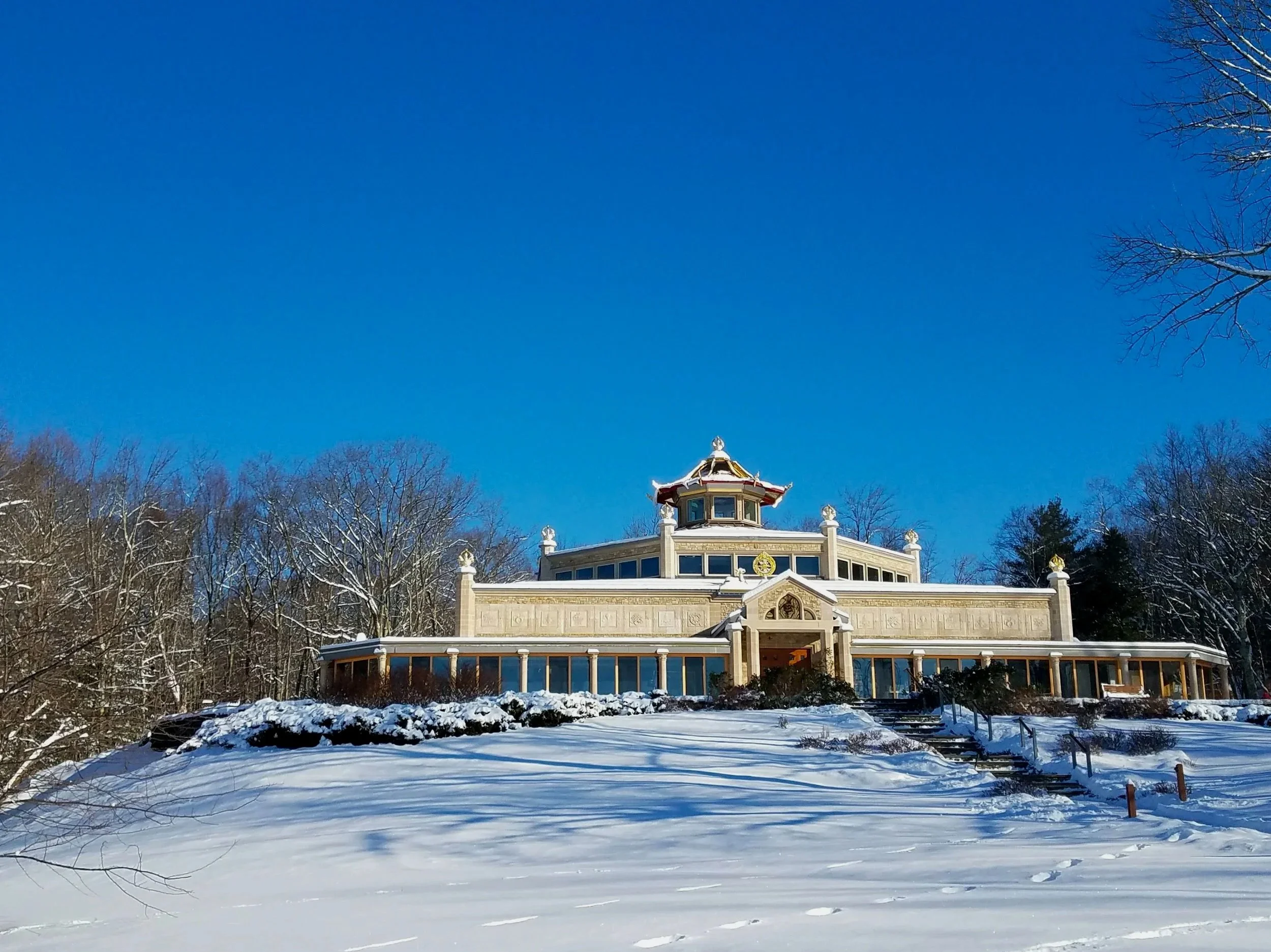 Image of a snowy World Peace Temple at Winter Time