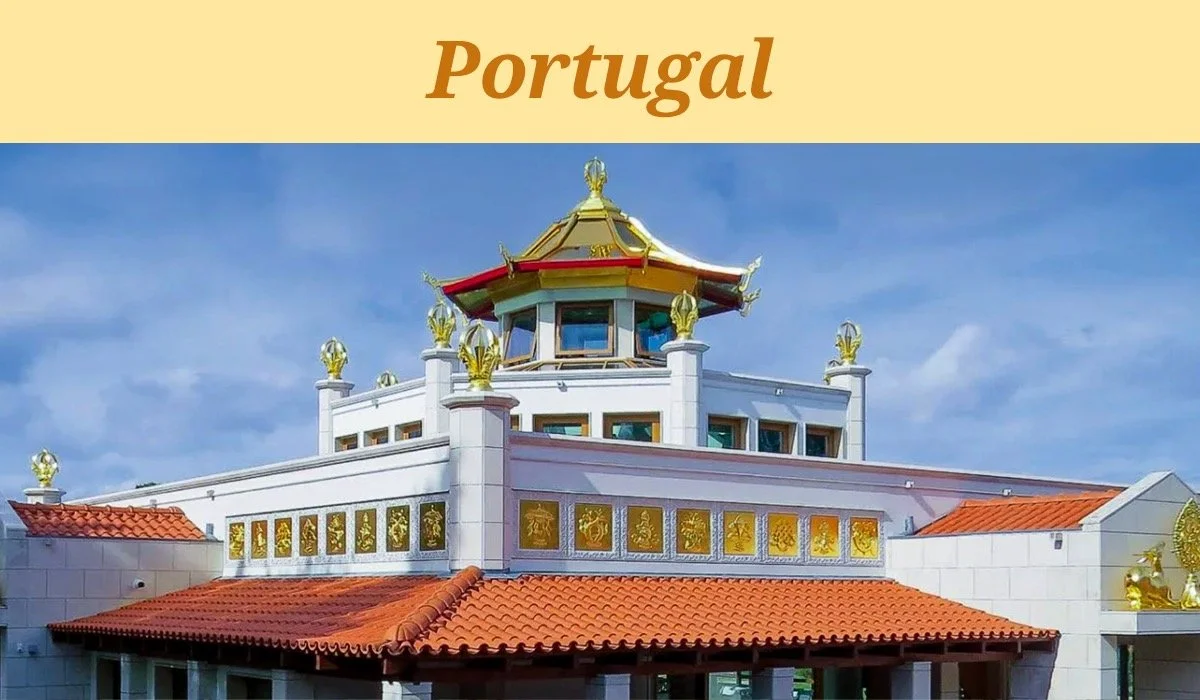 Kadampa World Peace Temple in Portugal with white exterior