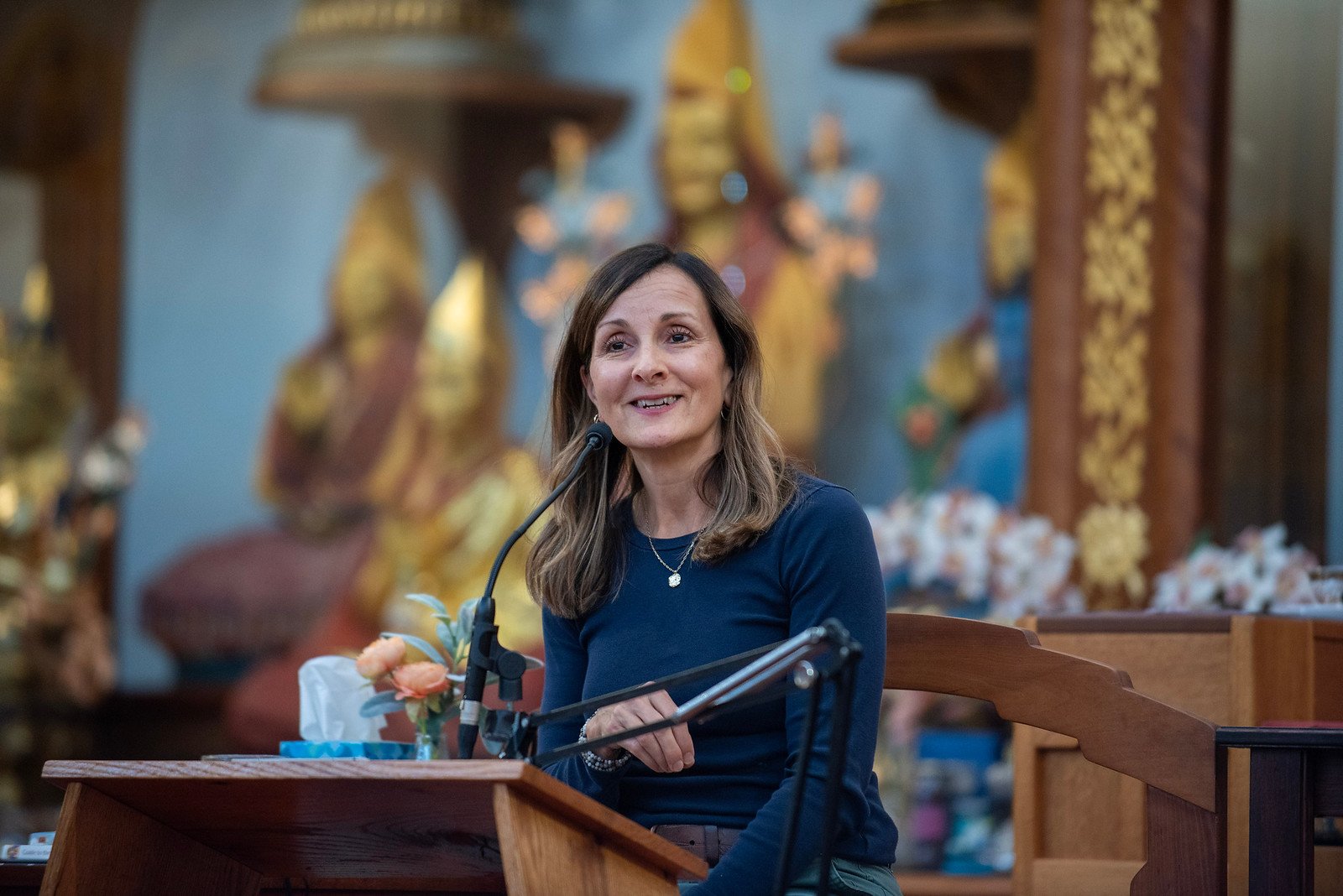 Kadam Donna Campanelli teaching on the throne at the World Peace Temple