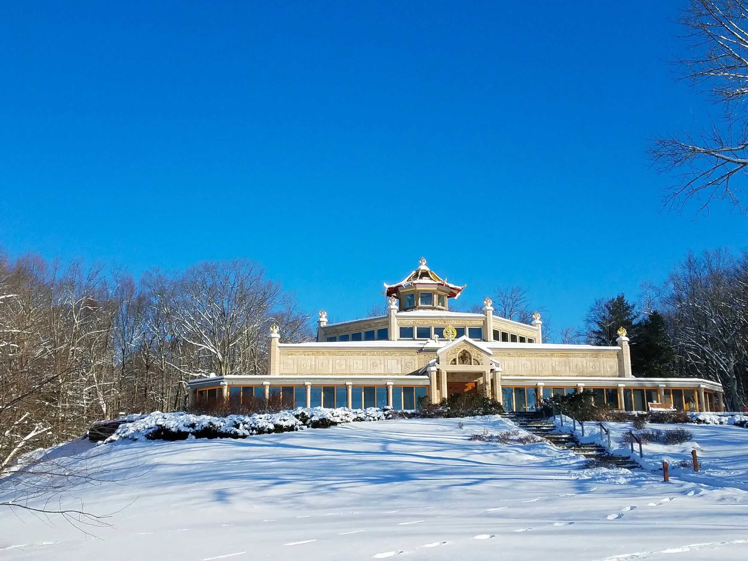 The World Peace Temple covered in snow during Winter