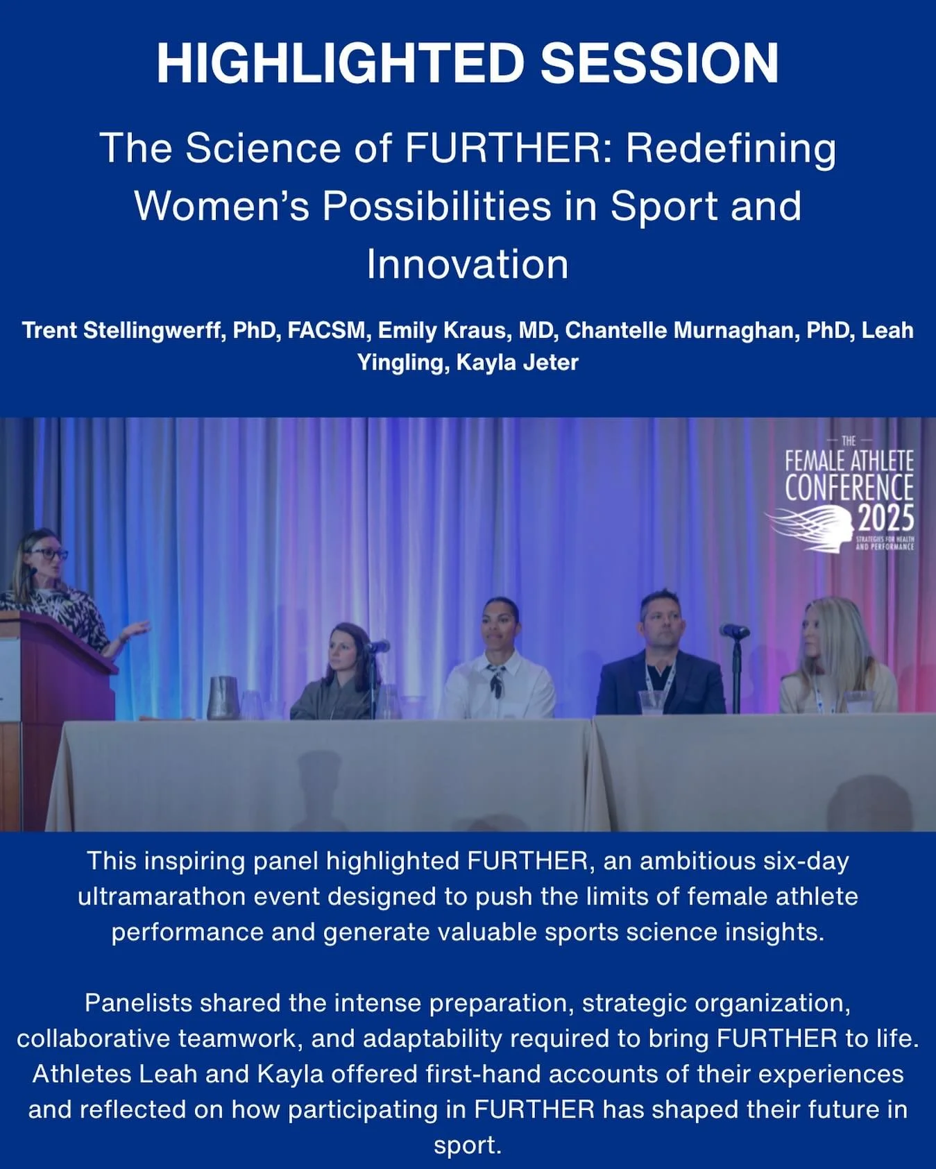 We are highlighting another session from the #2025FAC: The Science of FURTHER: Redefining Women’s Possibilities in Sport and Innovation
This inspiring panel highlighted FURTHER, an ambitious six-day ultramarathon event designed to push the lim