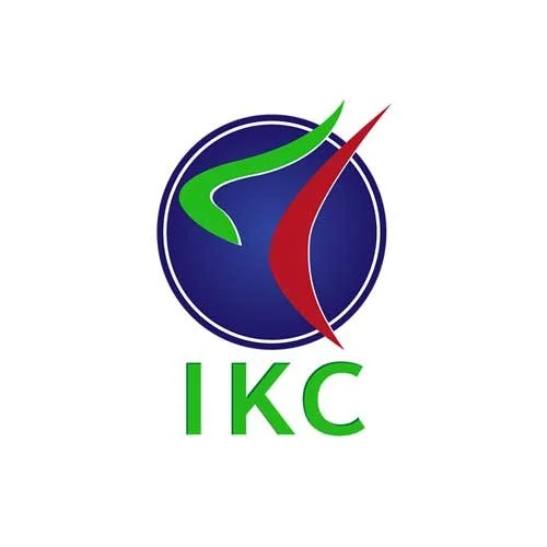 Logo with a blue circle, green and red swoosh, and green letters 'IKC' below.