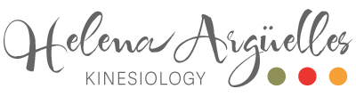 Helena Argüelles KINESIOLOGY logo with 3 coloured circle icons: green, red, orange